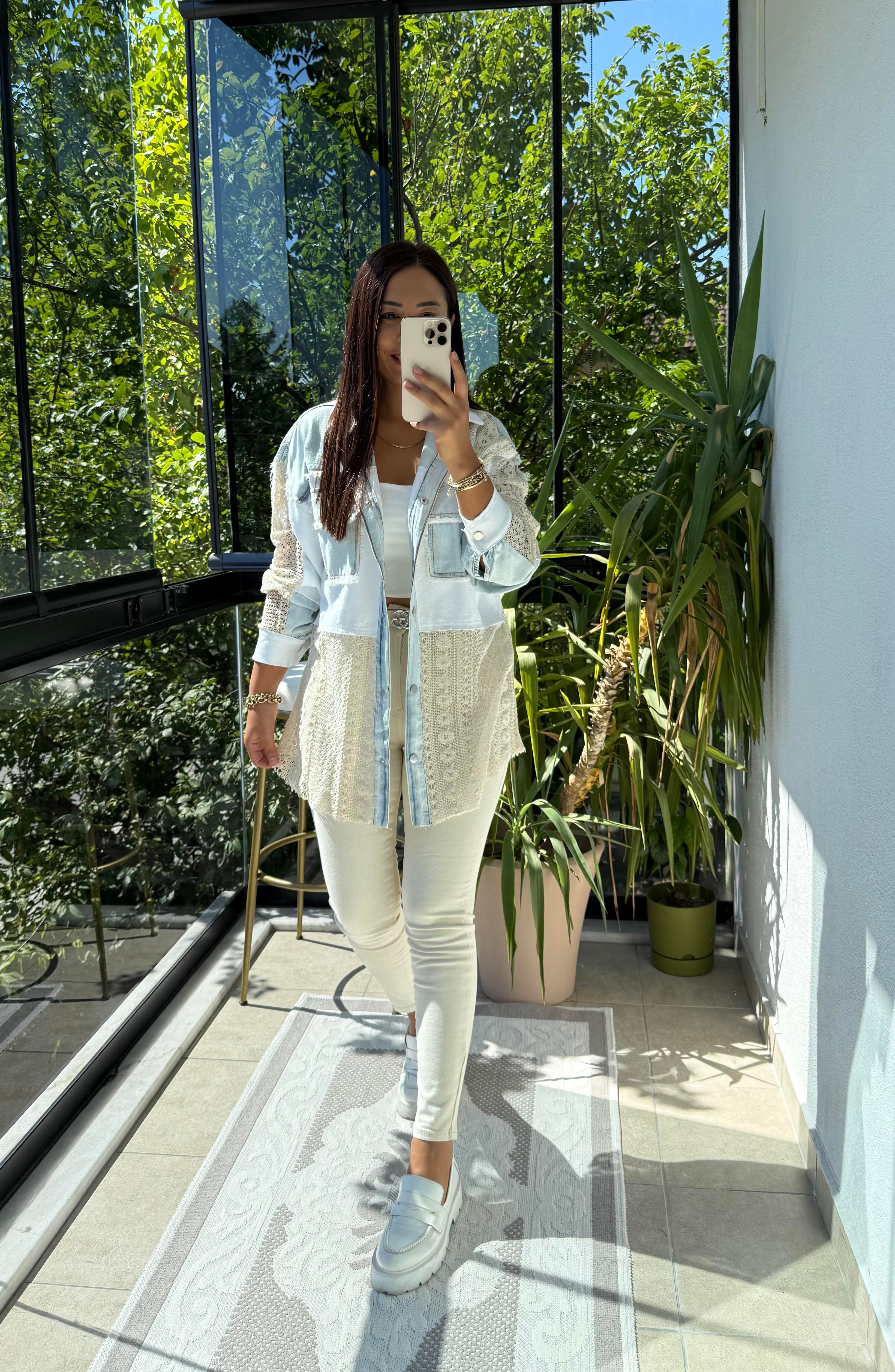 Lace Mix Ceket Beyaz