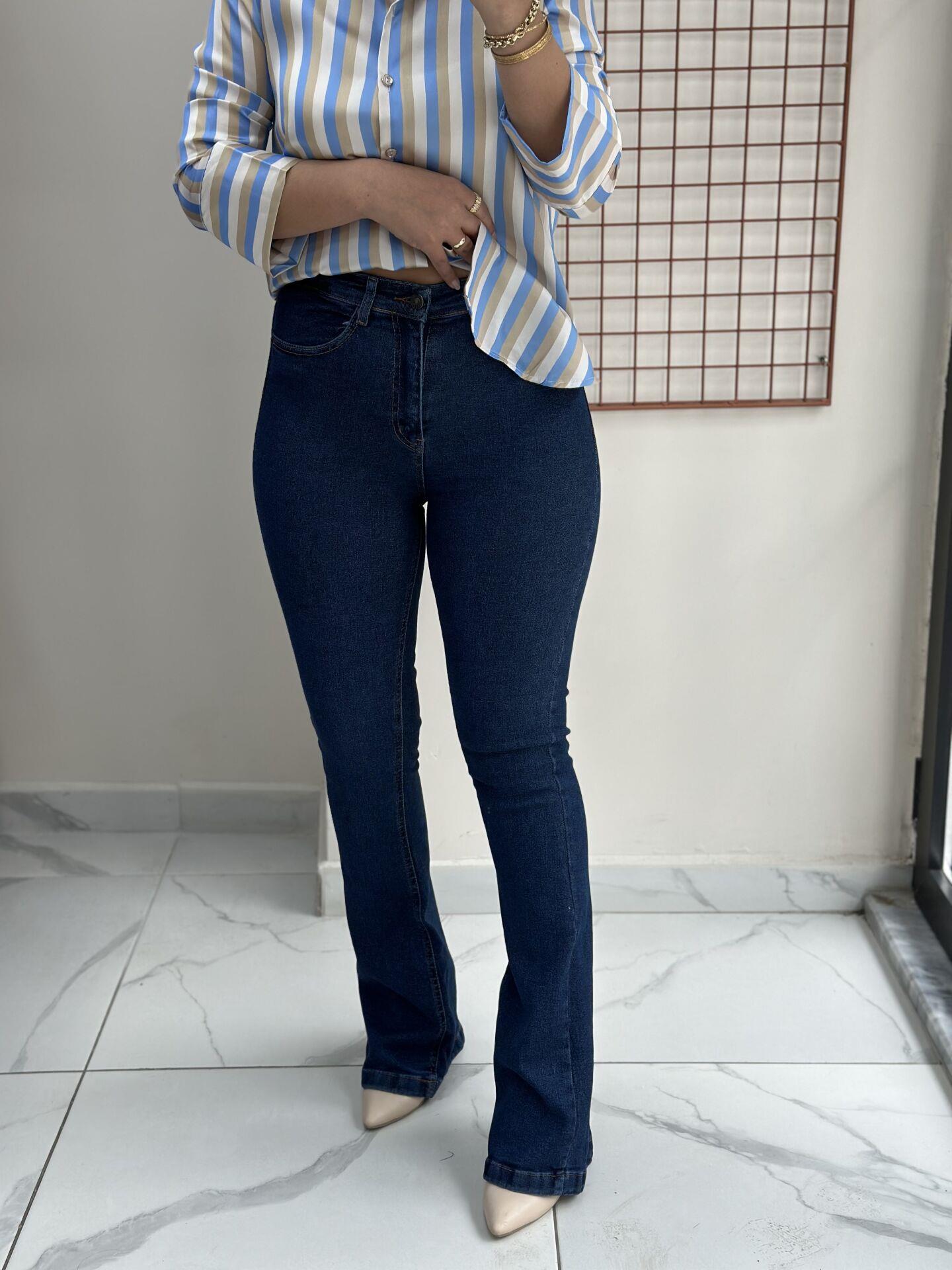 Lacivert Full Likralı İspanyol Jean