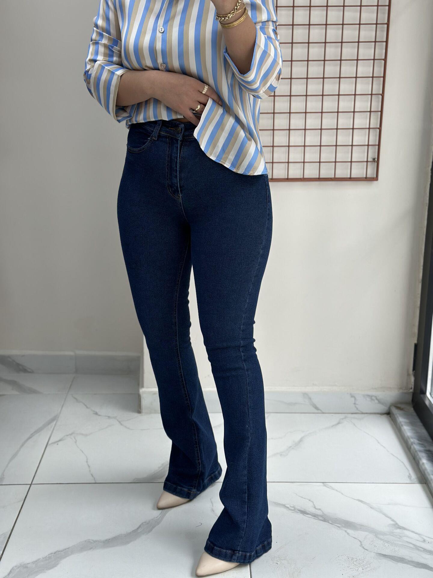 Lacivert Full Likralı İspanyol Jean