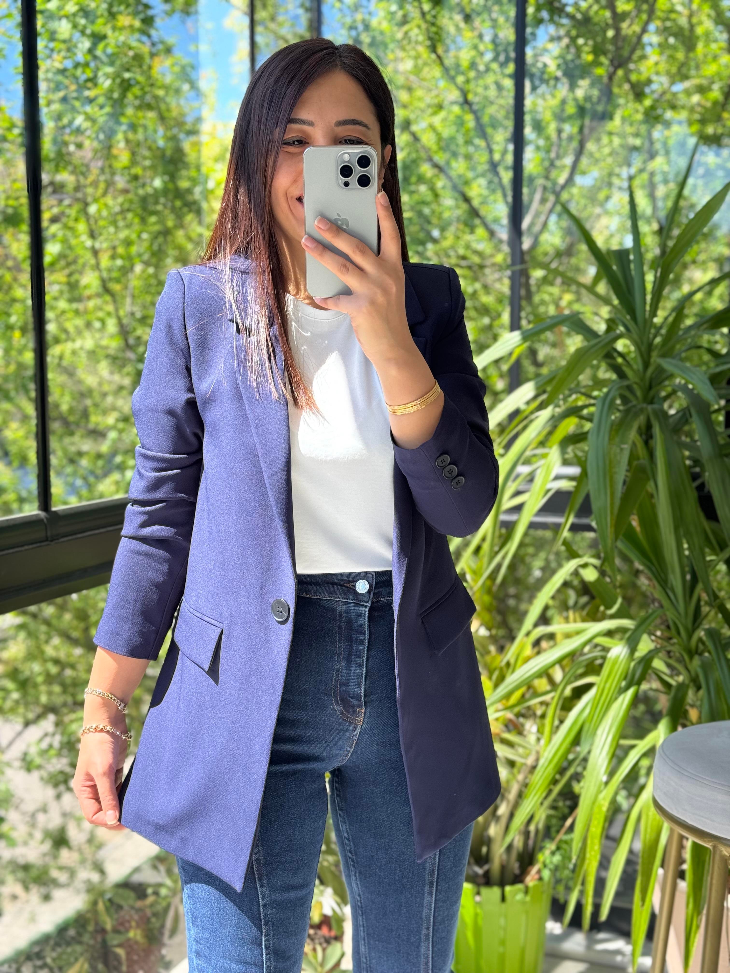 Lacivert Tek Düğme Blazer Ceket