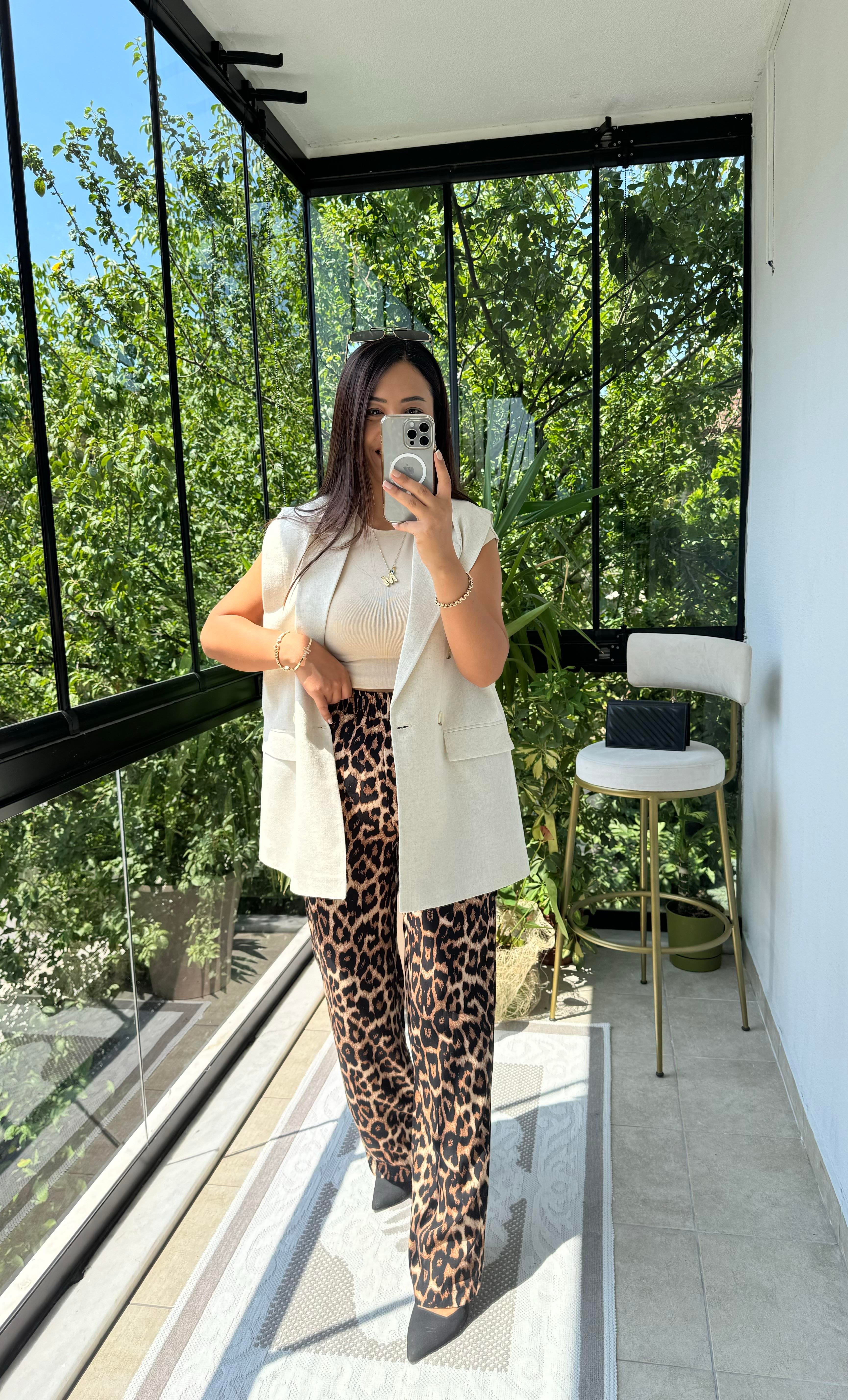 Leopar Desenli Pantolon 