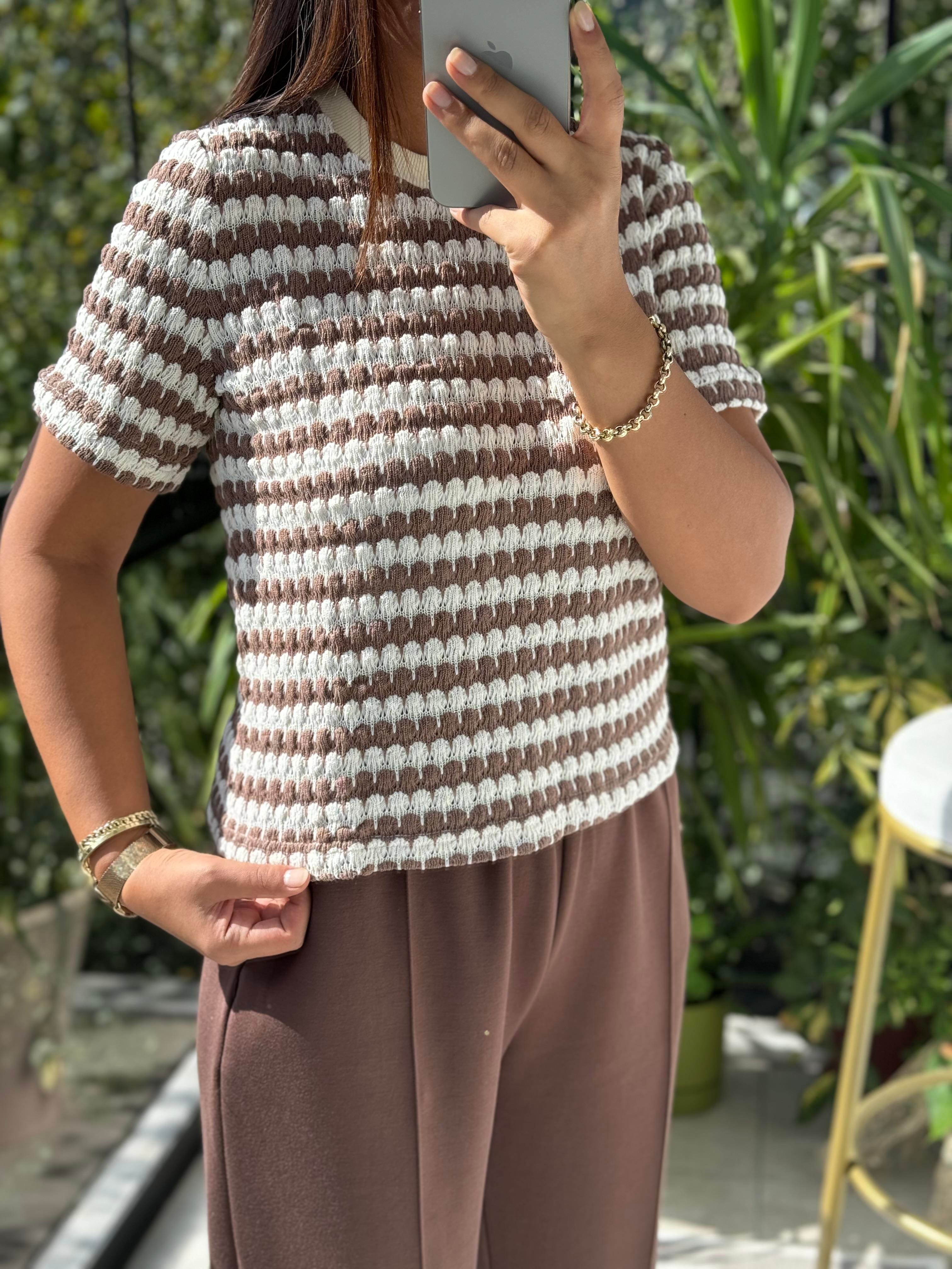 Massi Kısa Kol Triko Kahve