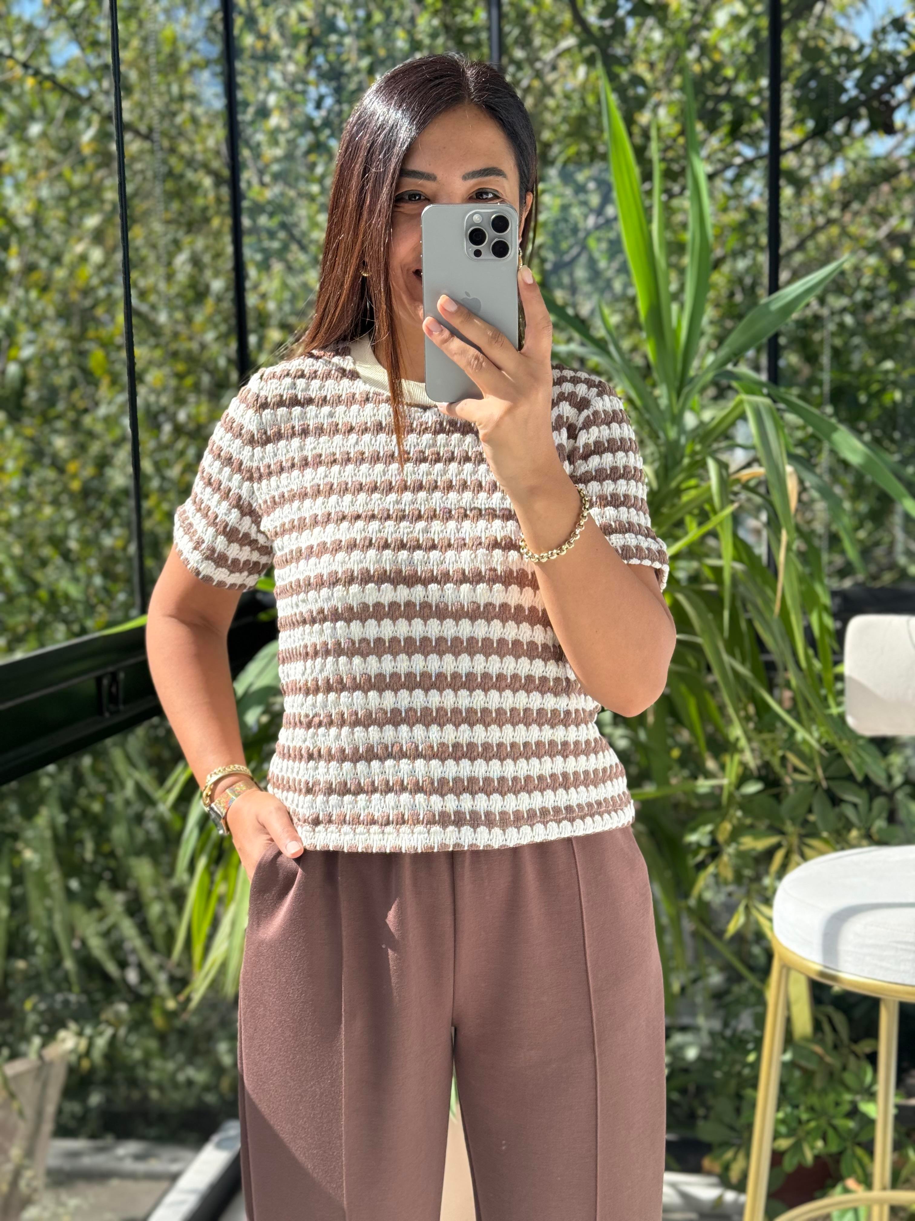 Massi Kısa Kol Triko Kahve