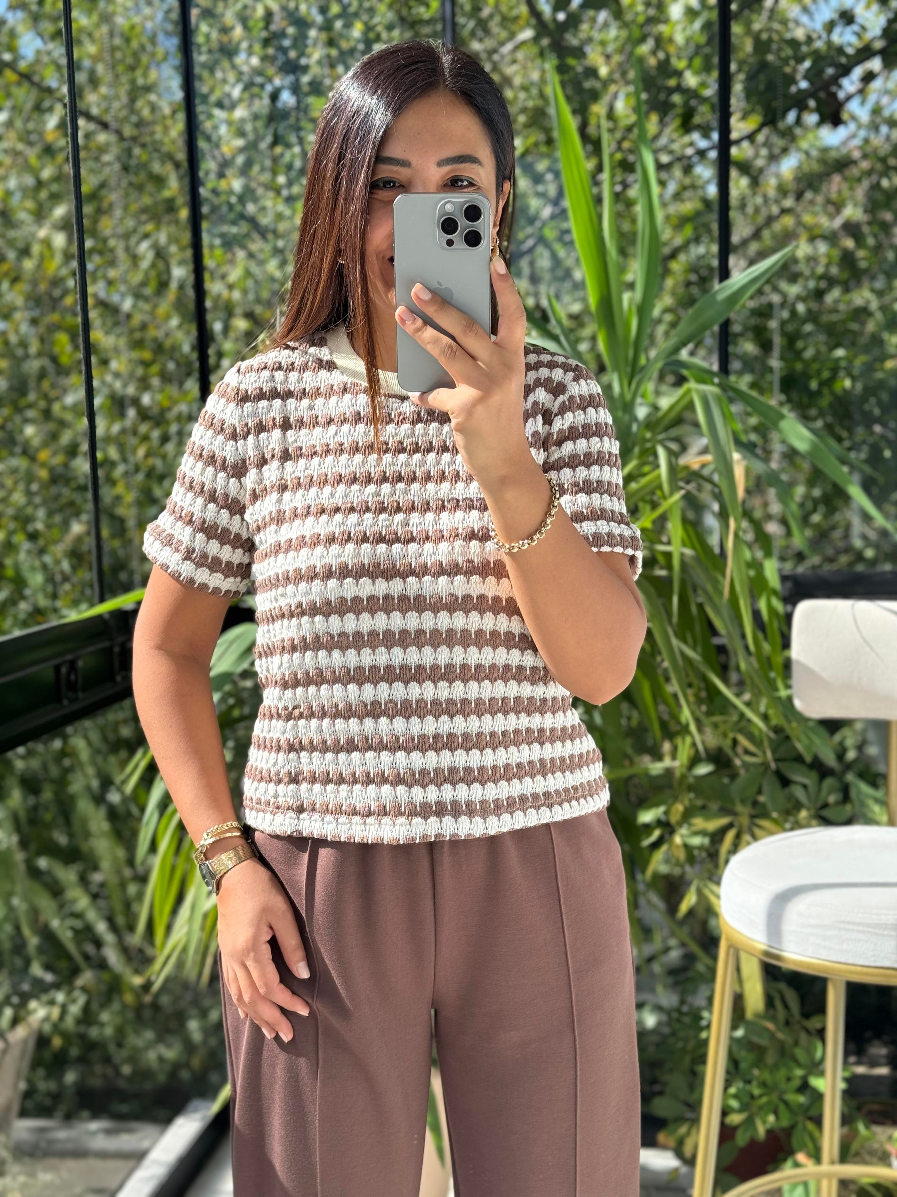 Massi Kısa Kol Triko Kahve