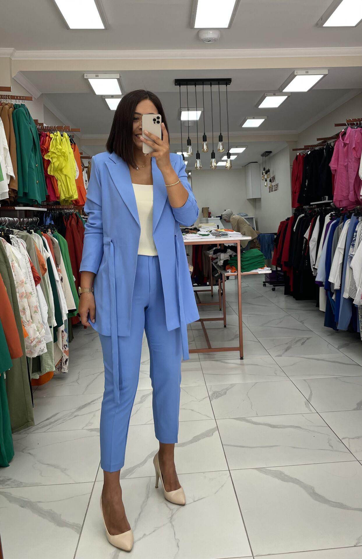 Mavi Krep Kumaş Pantolon