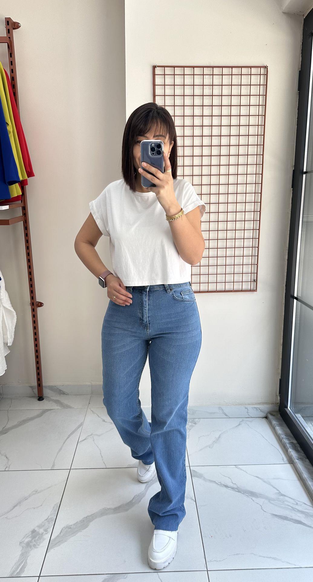 Mavi Likralı Palazzo Jean