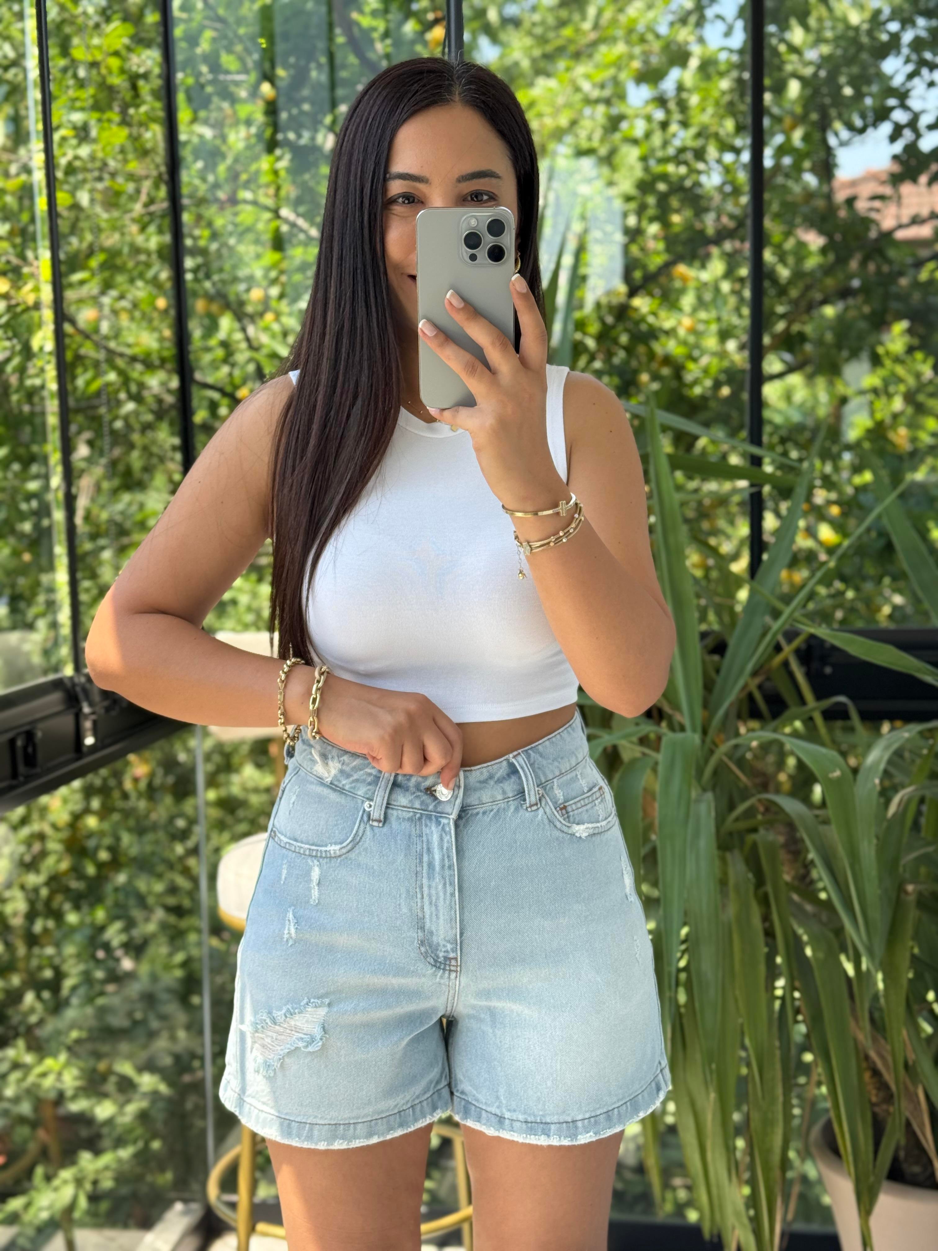 Mini Denim Şort Açık Mavi