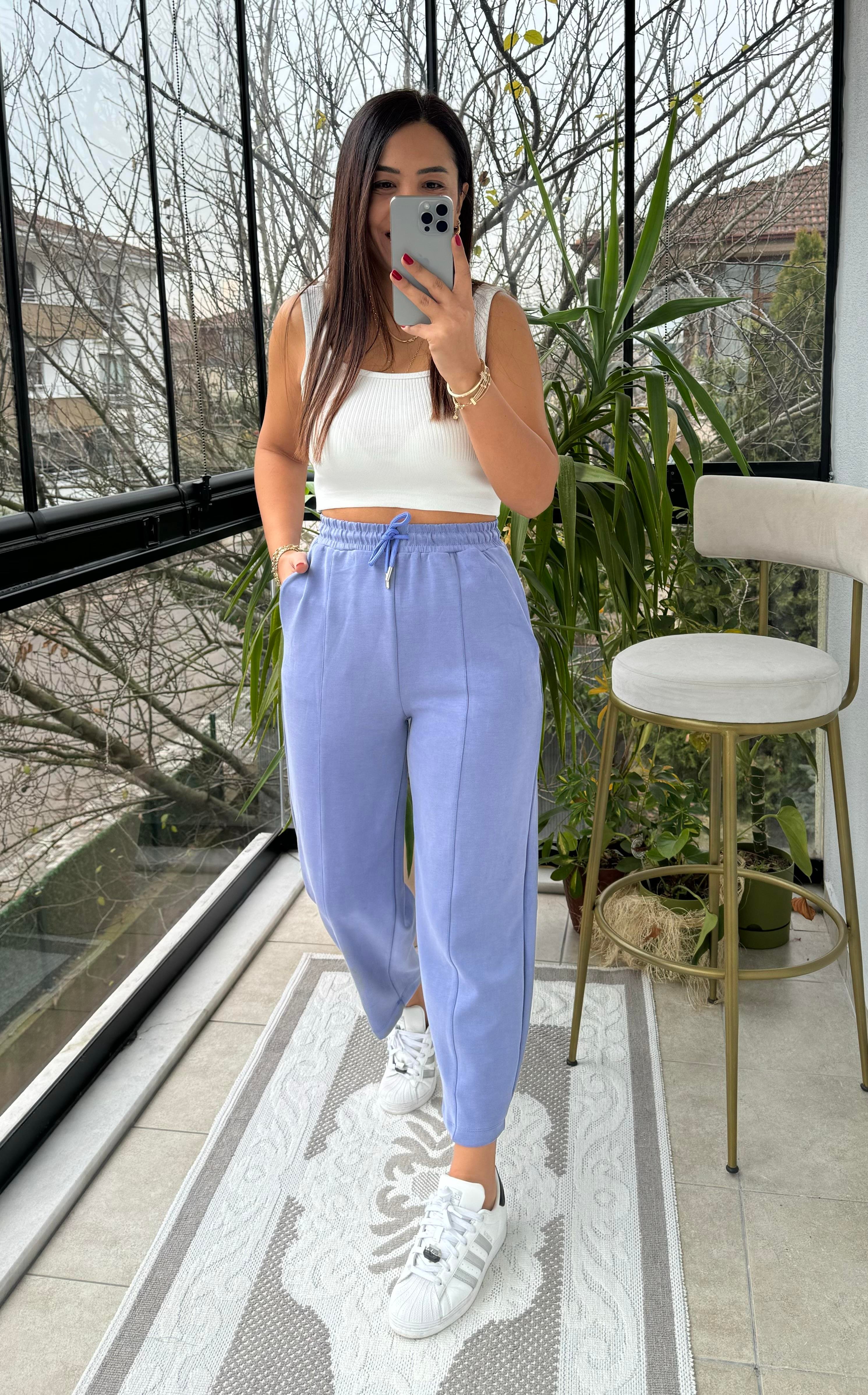 Modal Kumaş Şalvar Kesim Pantlolon Lila