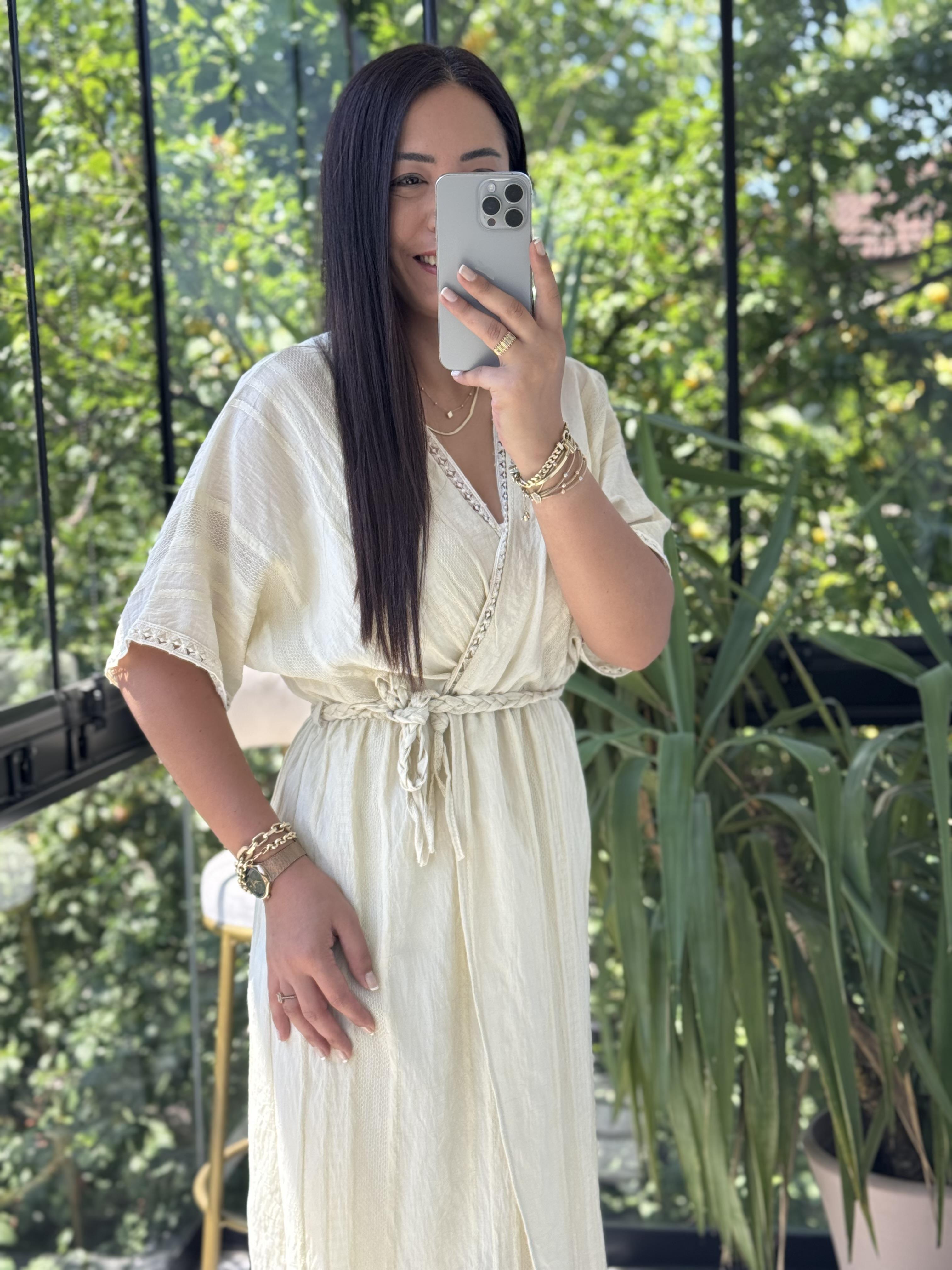 Nakışlı Kruvaze Elbise Sarı