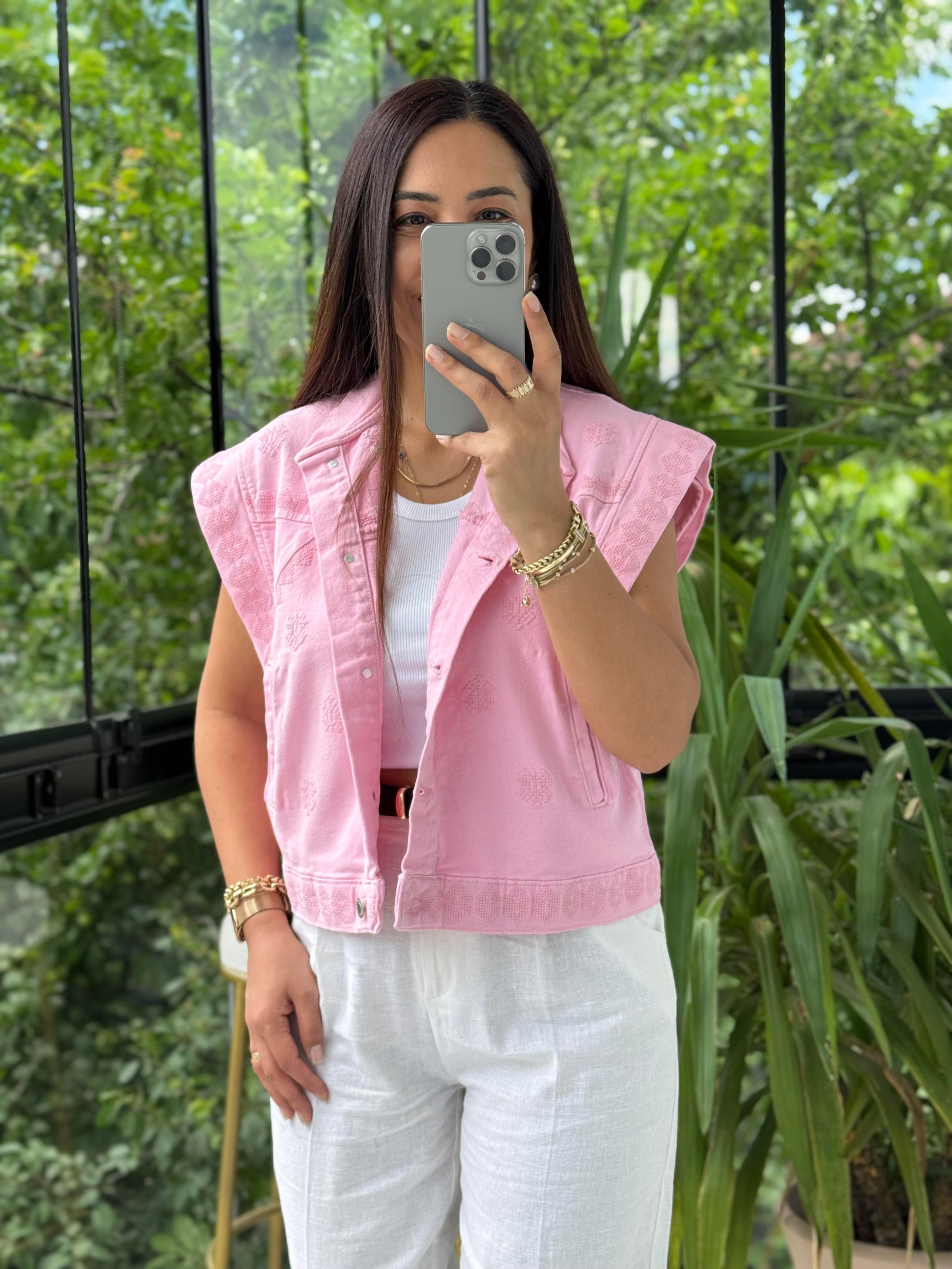 Nakışlı Yelek Pembe