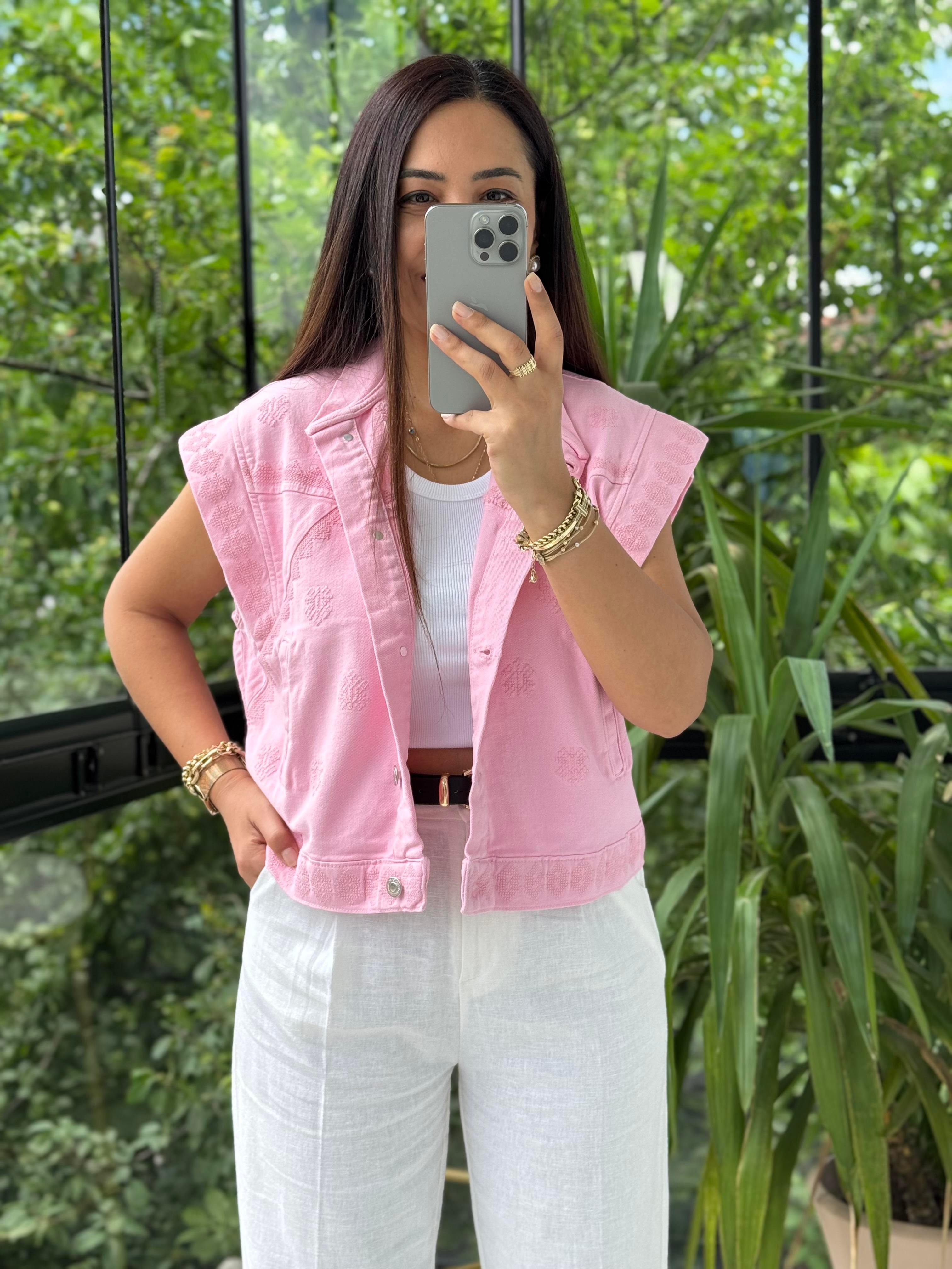 Nakışlı Yelek Pembe