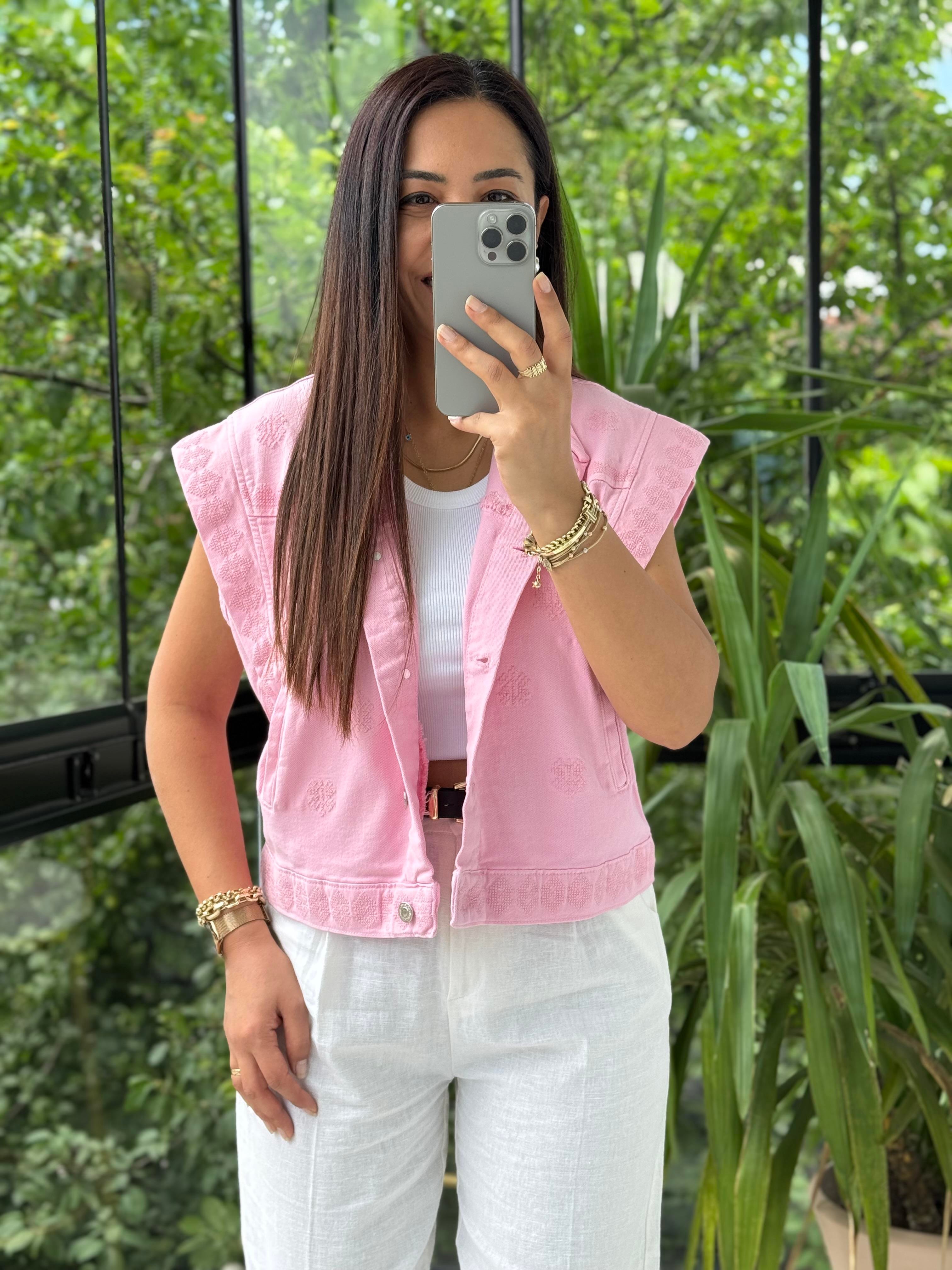 Nakışlı Yelek Pembe