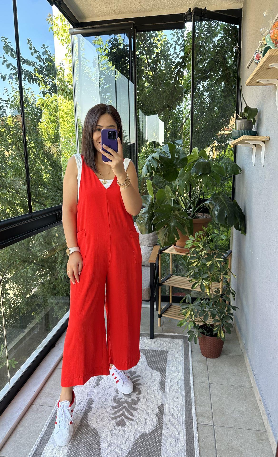 Nar Çiçeği Aerobin Kumaş Tulum