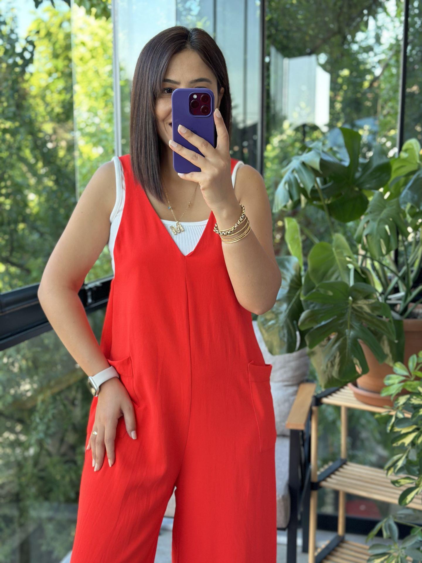 Nar Çiçeği Aerobin Kumaş Tulum