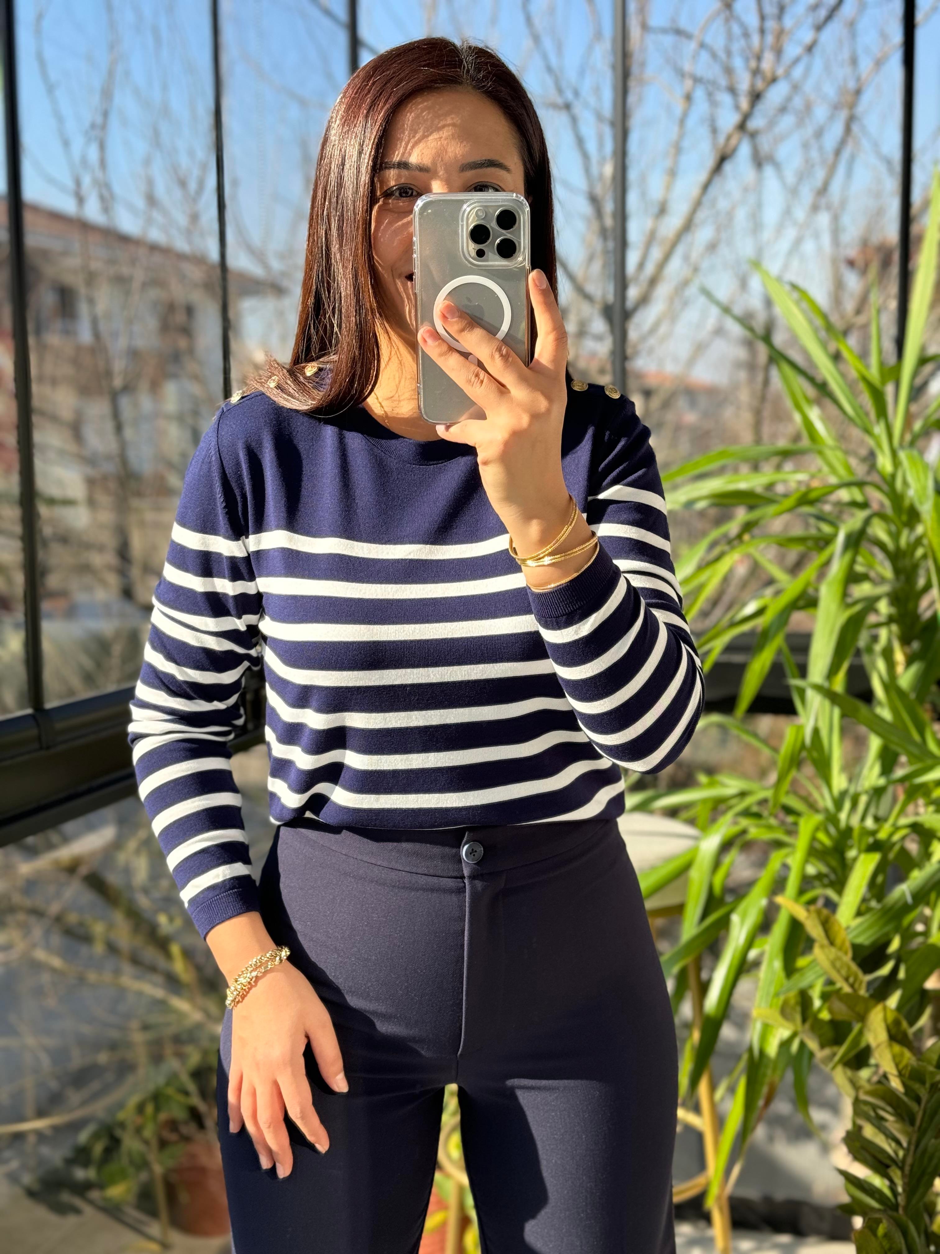 Omuz Düğmeli Merserize Lacivert