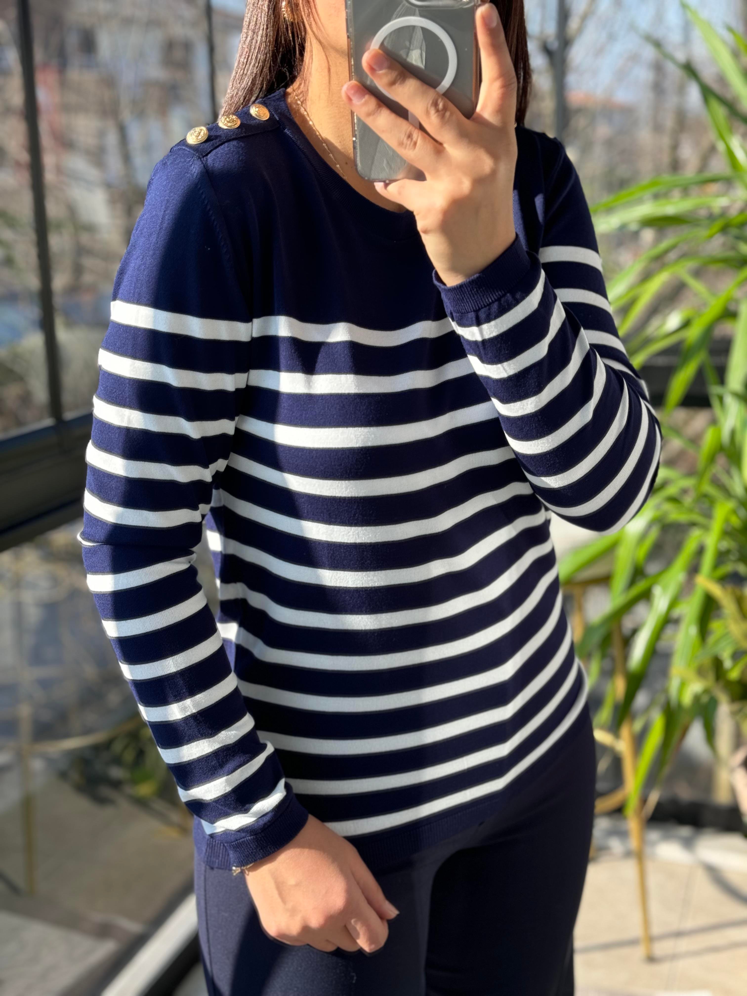 Omuz Düğmeli Merserize Lacivert