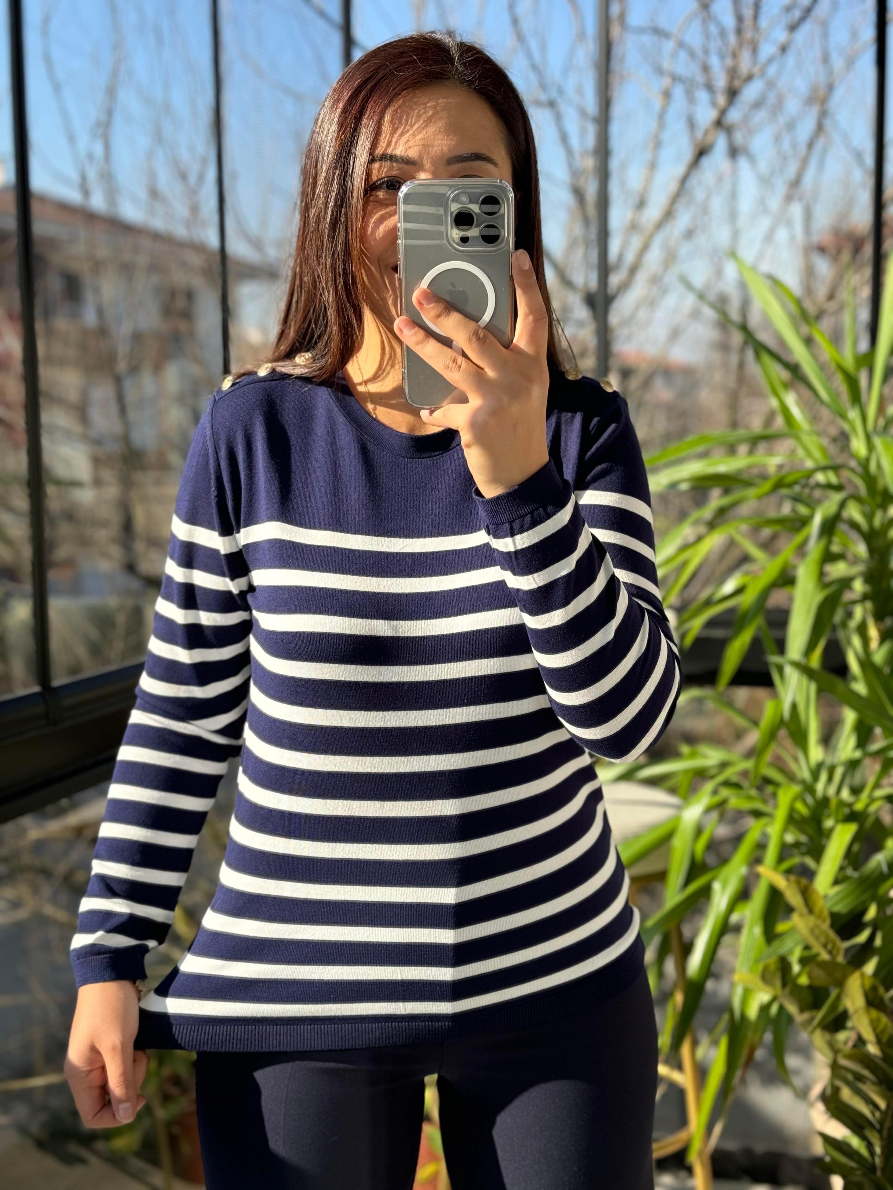 Omuz Düğmeli Merserize Lacivert