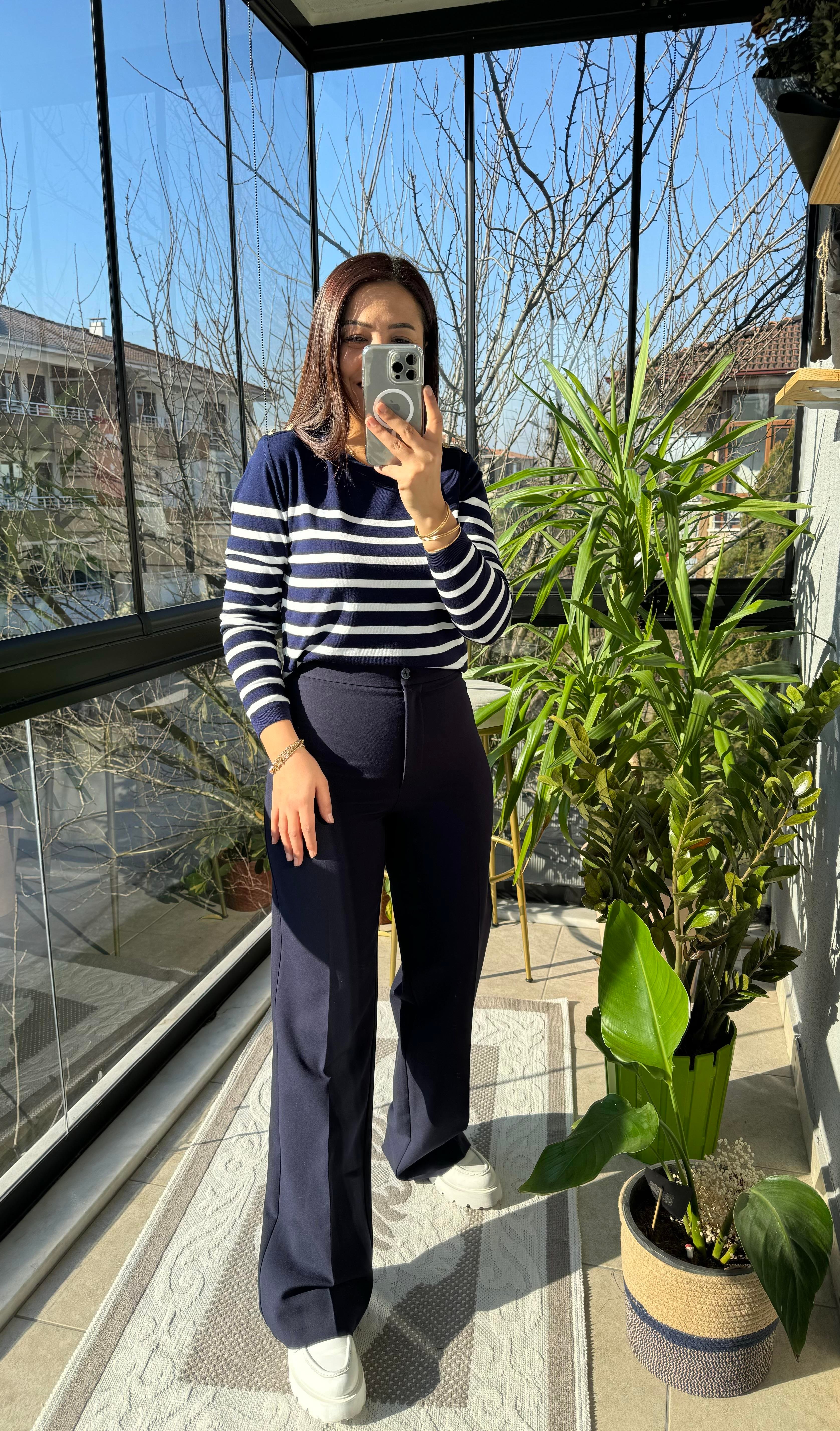 Omuz Düğmeli Merserize Lacivert