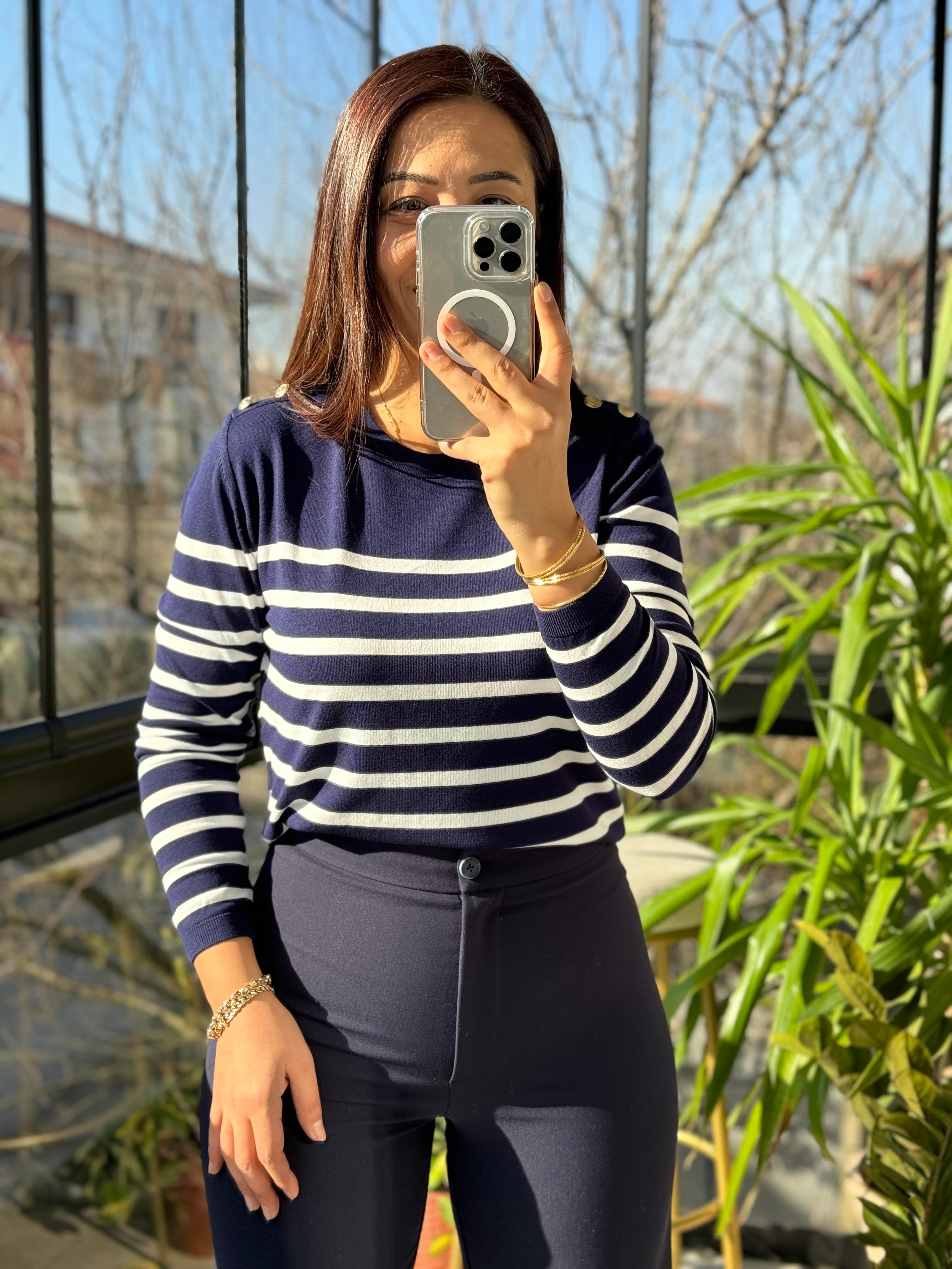 Omuz Düğmeli Merserize Lacivert