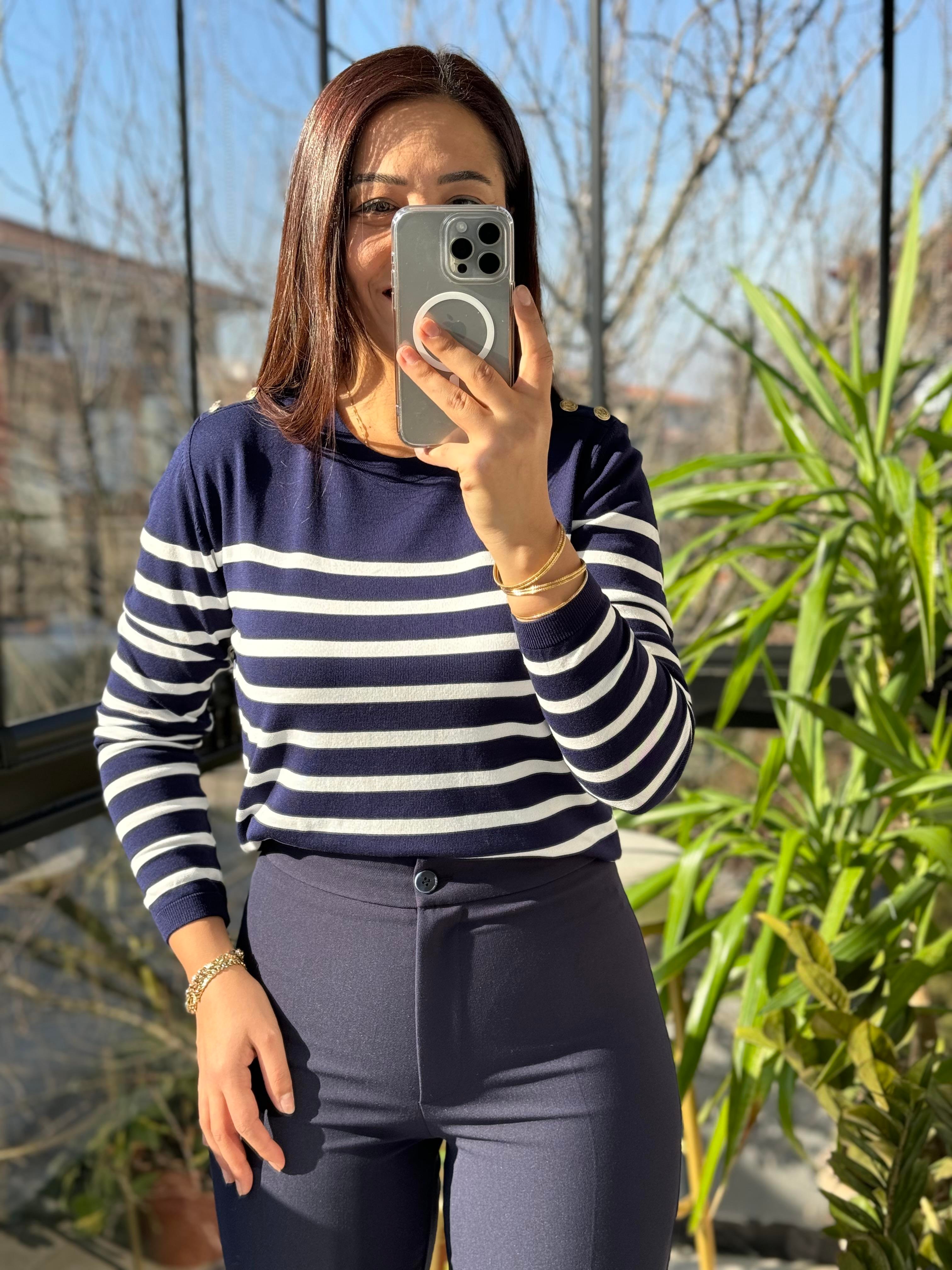 Omuz Düğmeli Merserize Lacivert