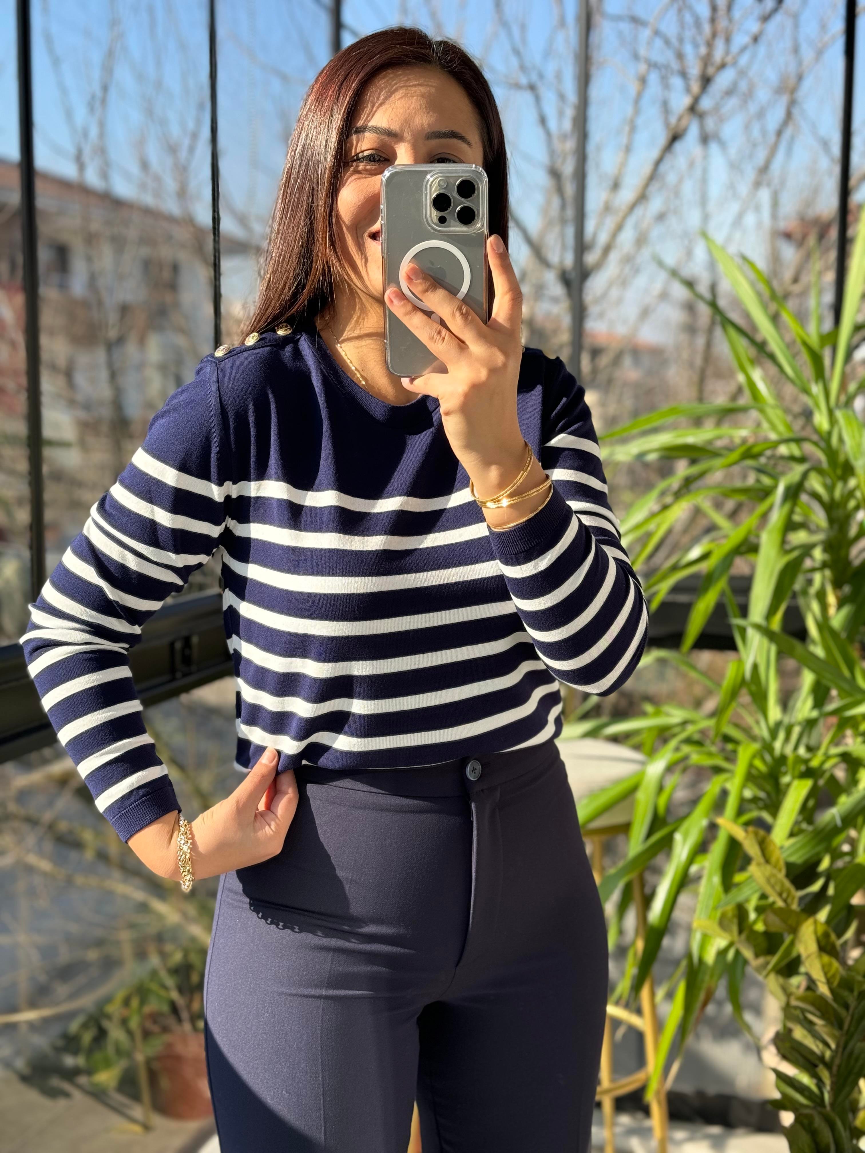 Omuz Düğmeli Merserize Lacivert