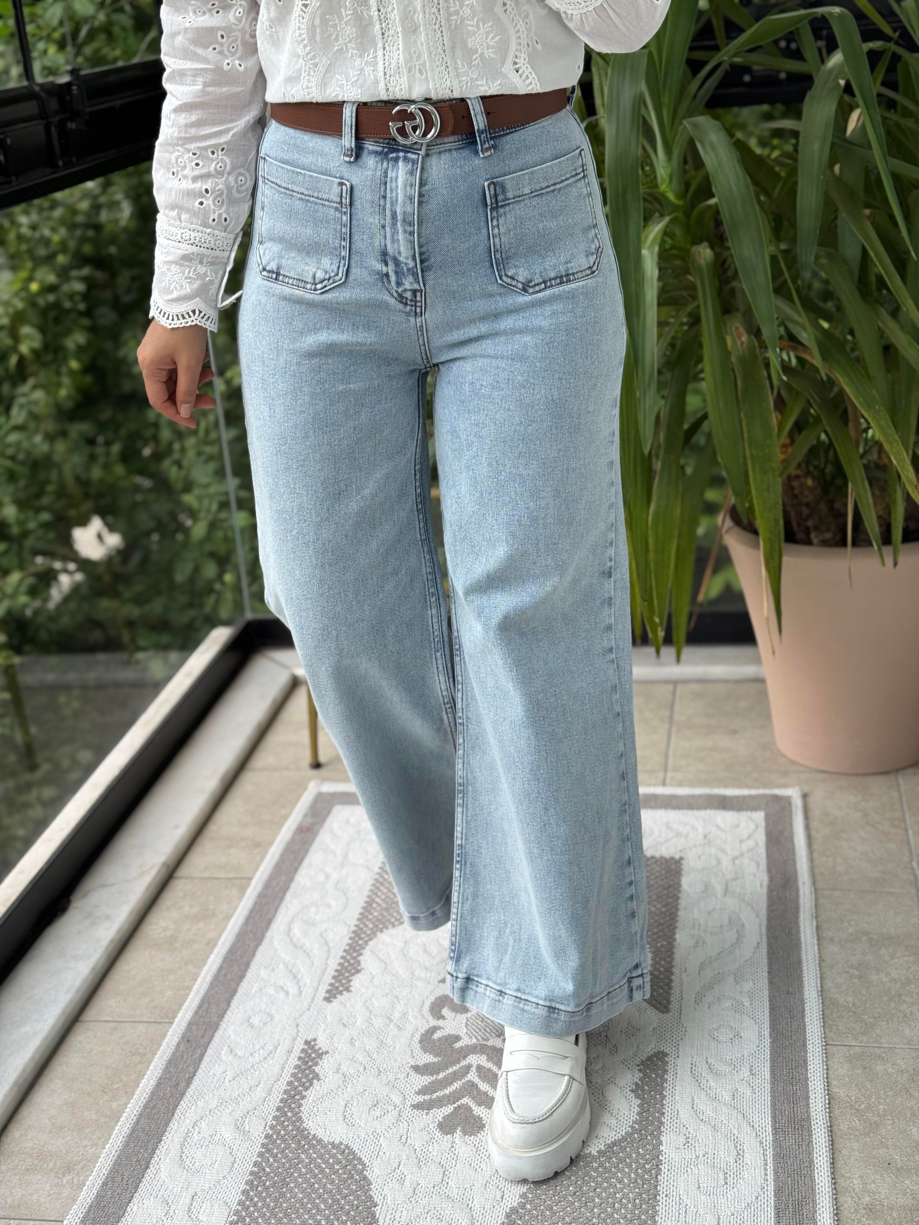 Ön Cep Detaylı Palazzo Jean Kar Yıkama