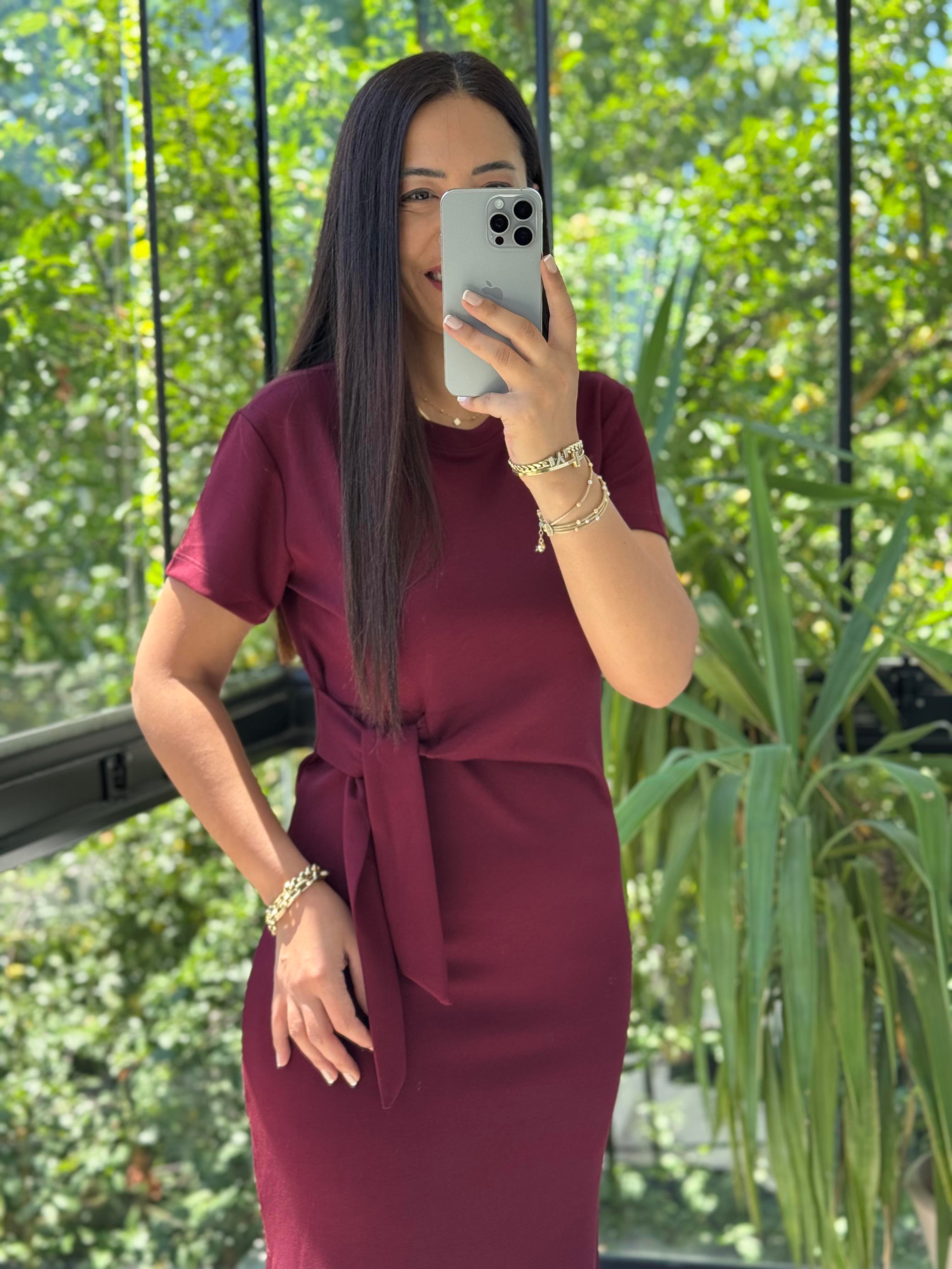 Önü Bağlama Detaylı Modal Elbise Bordo