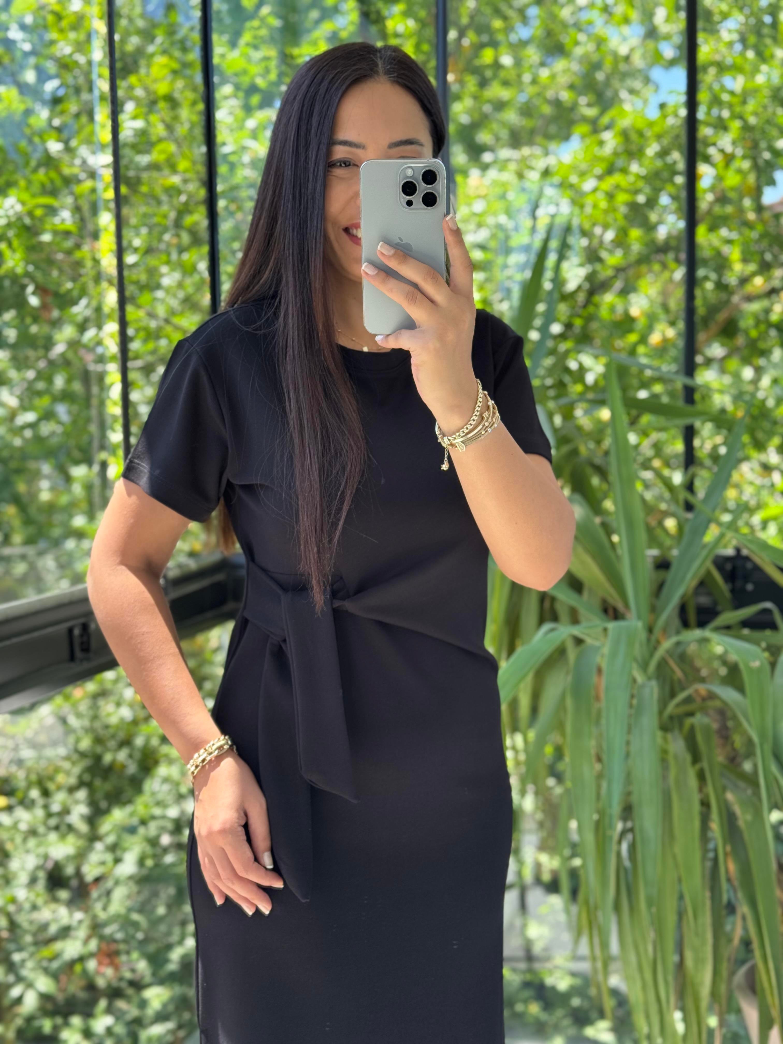 Önü Bağlama Detaylı Modal Elbise Siyah