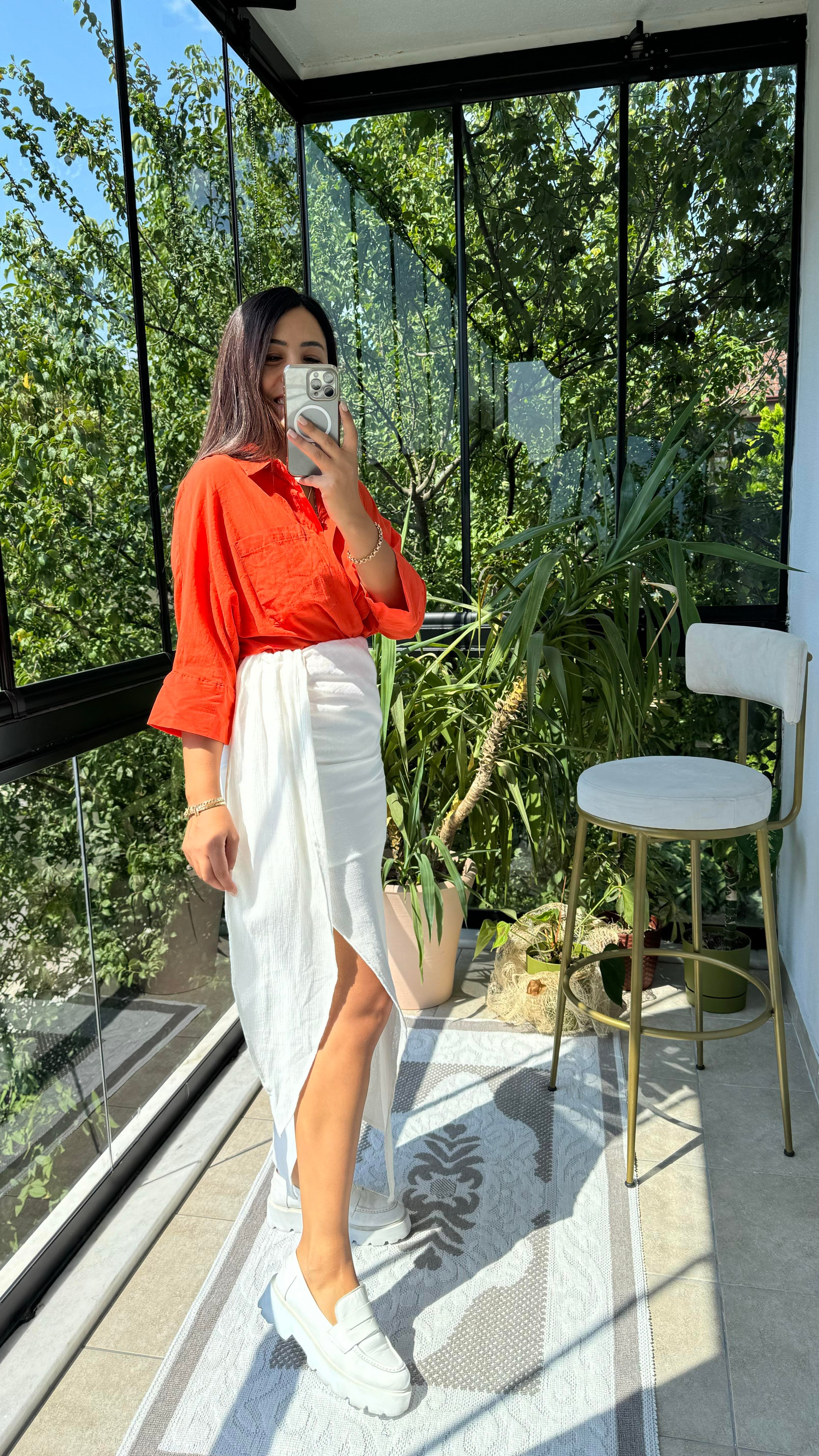 Önü Bağlamalı Etek Beyaz