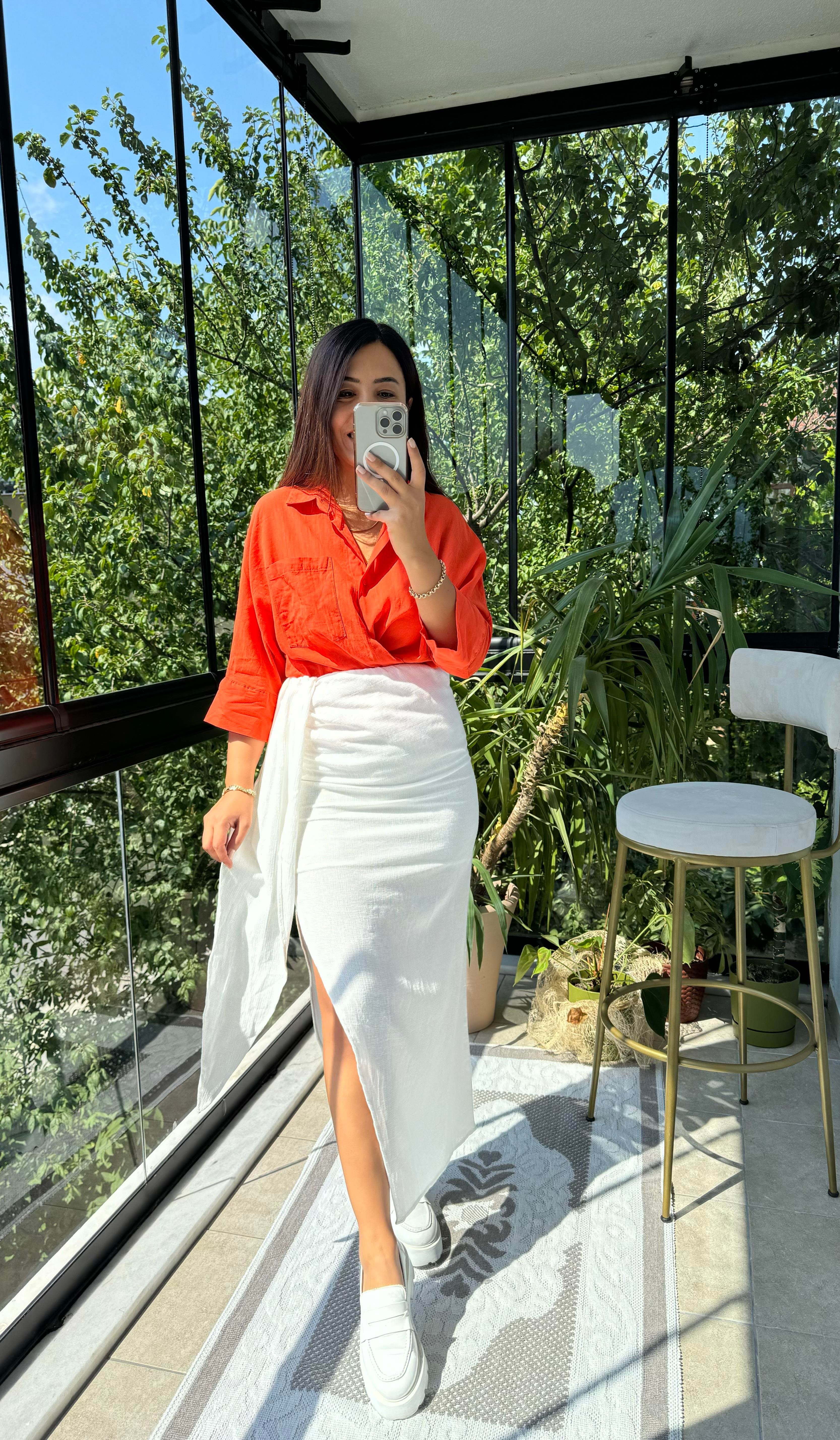 Önü Bağlamalı Etek Beyaz