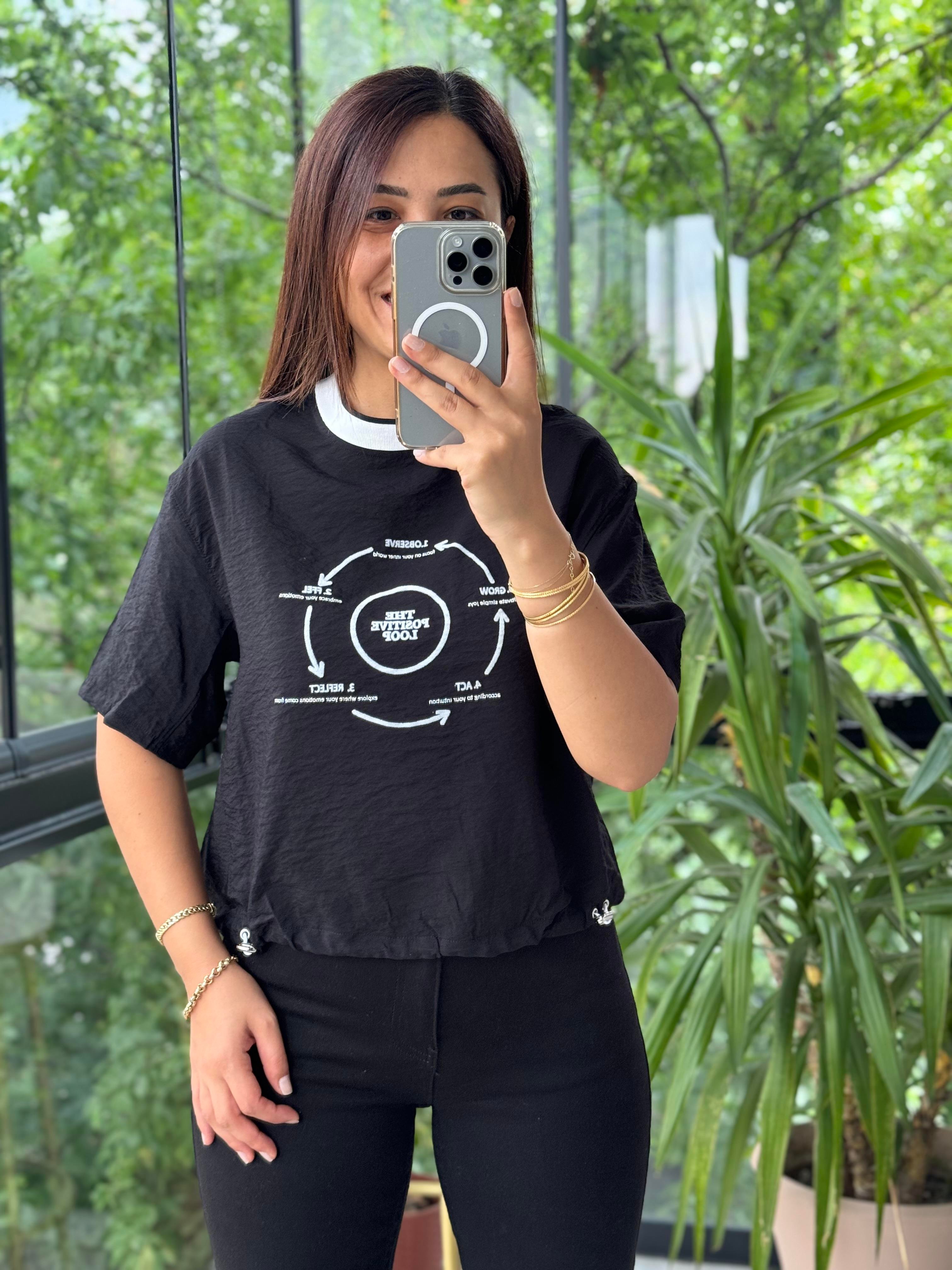 Önü Baskılı Tasarım Tişört Siyah