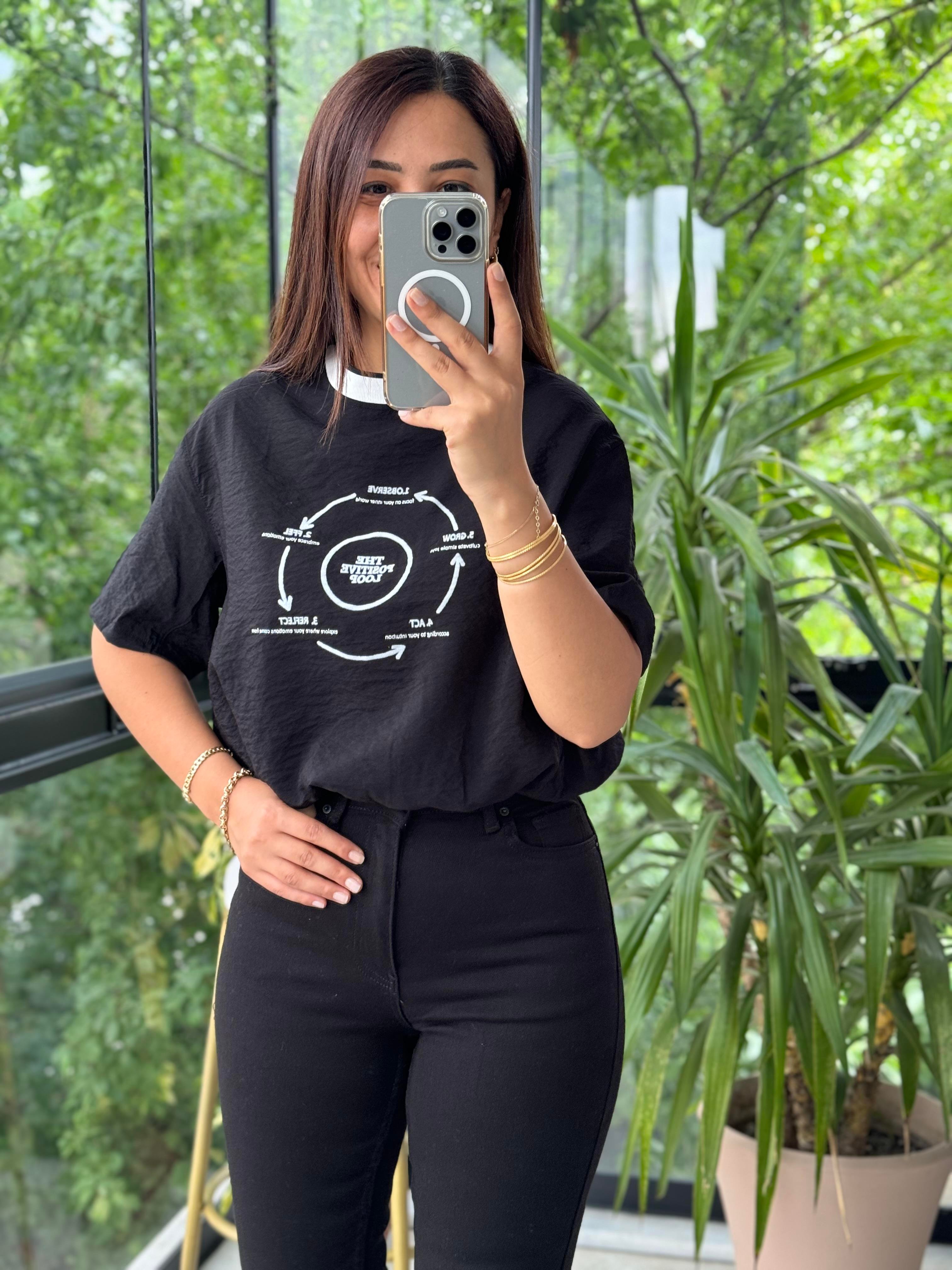 Önü Baskılı Tasarım Tişört Siyah