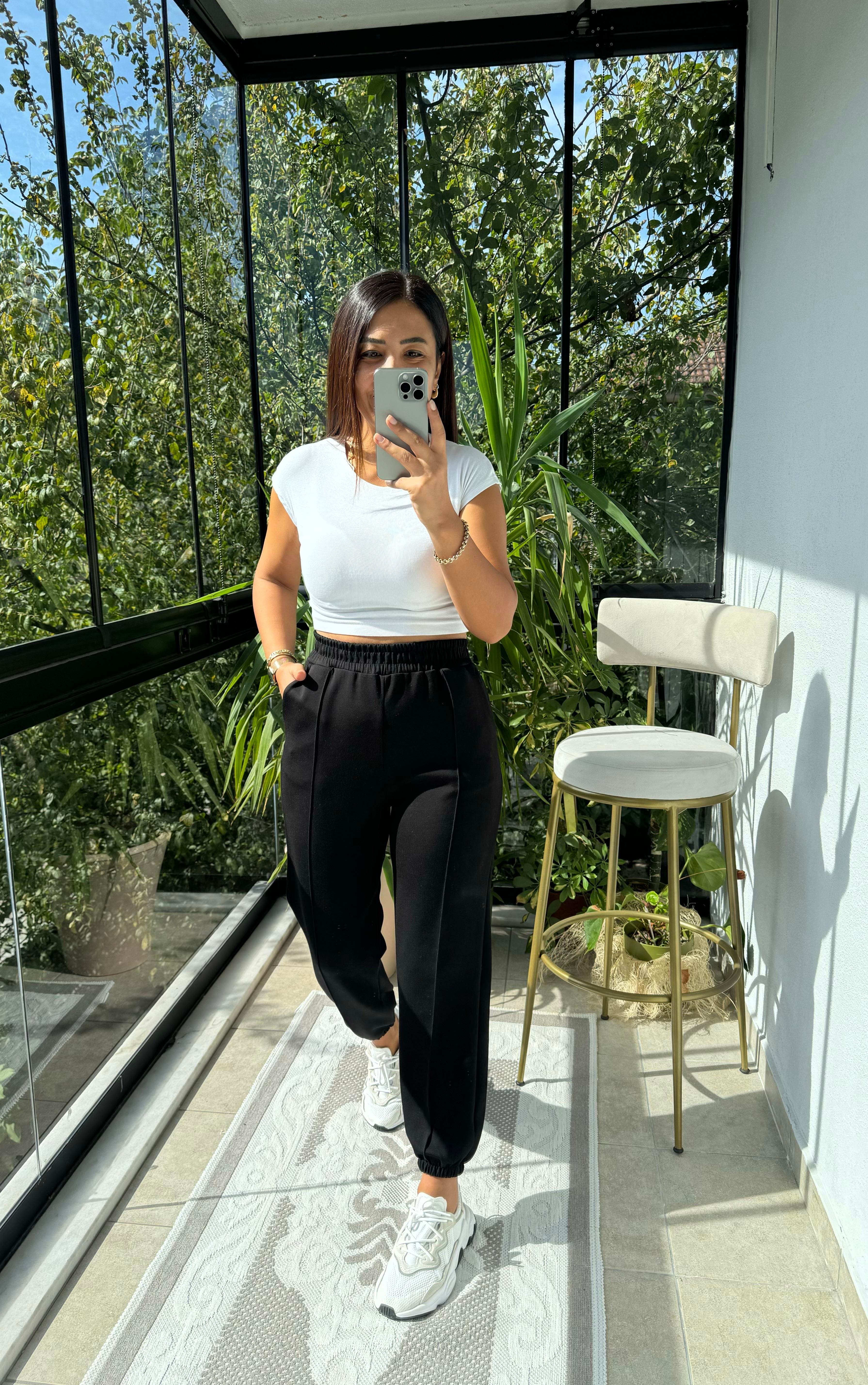 Önü Fitilli Eşofman Siyah