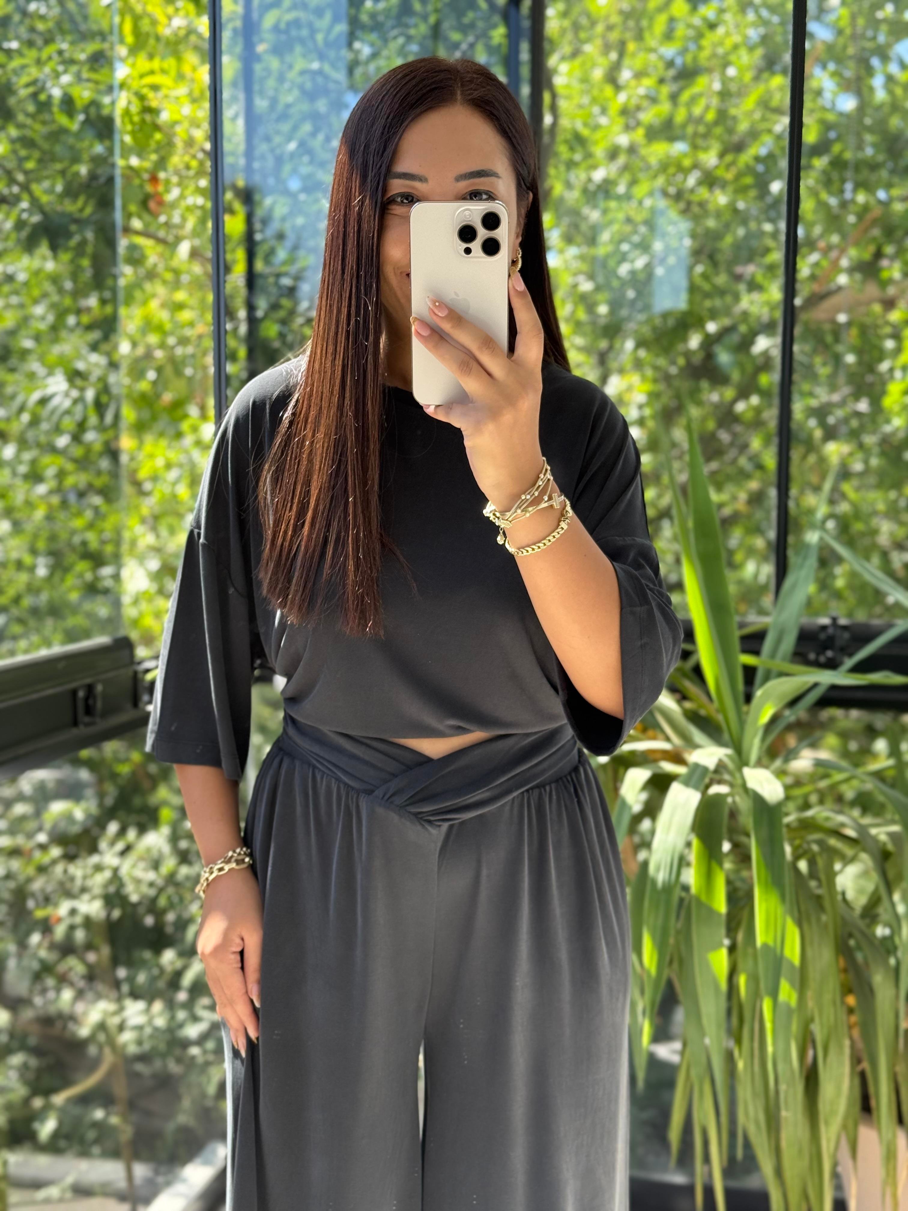 Oversize Oysh Kumaş Tişört Siyah