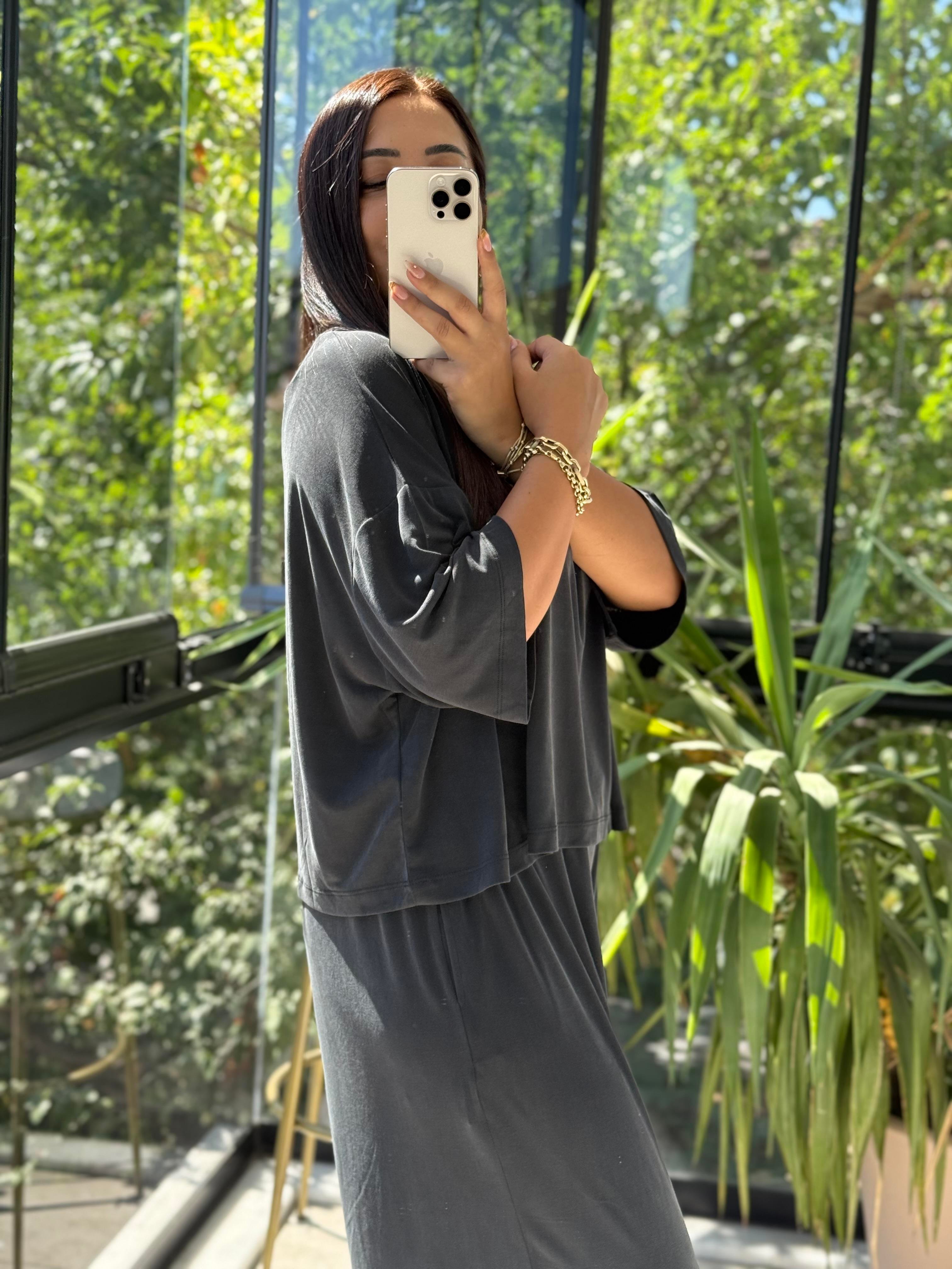 Oversize Oysh Kumaş Tişört Siyah