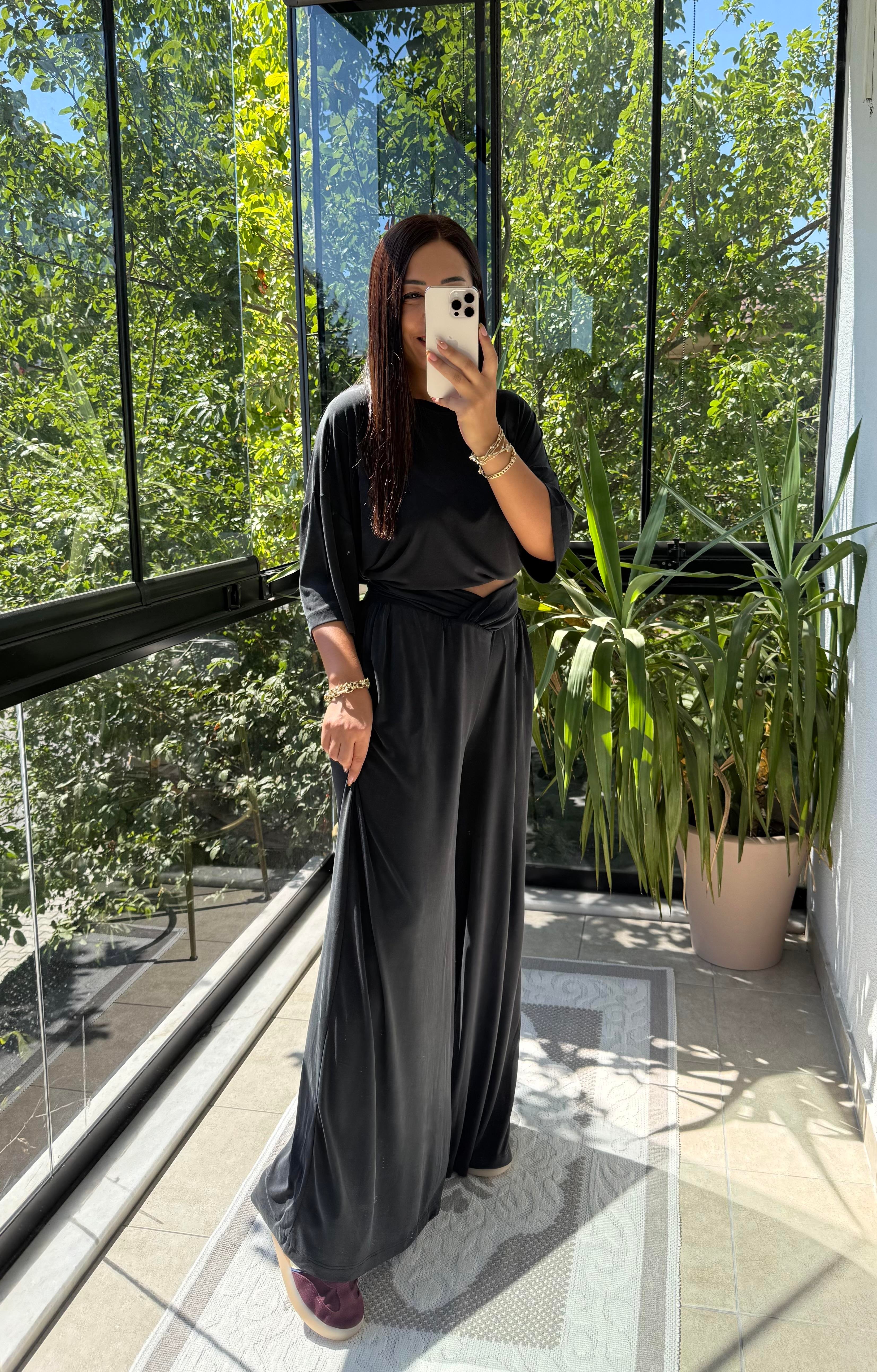 Oversize Oysh Kumaş Tişört Siyah