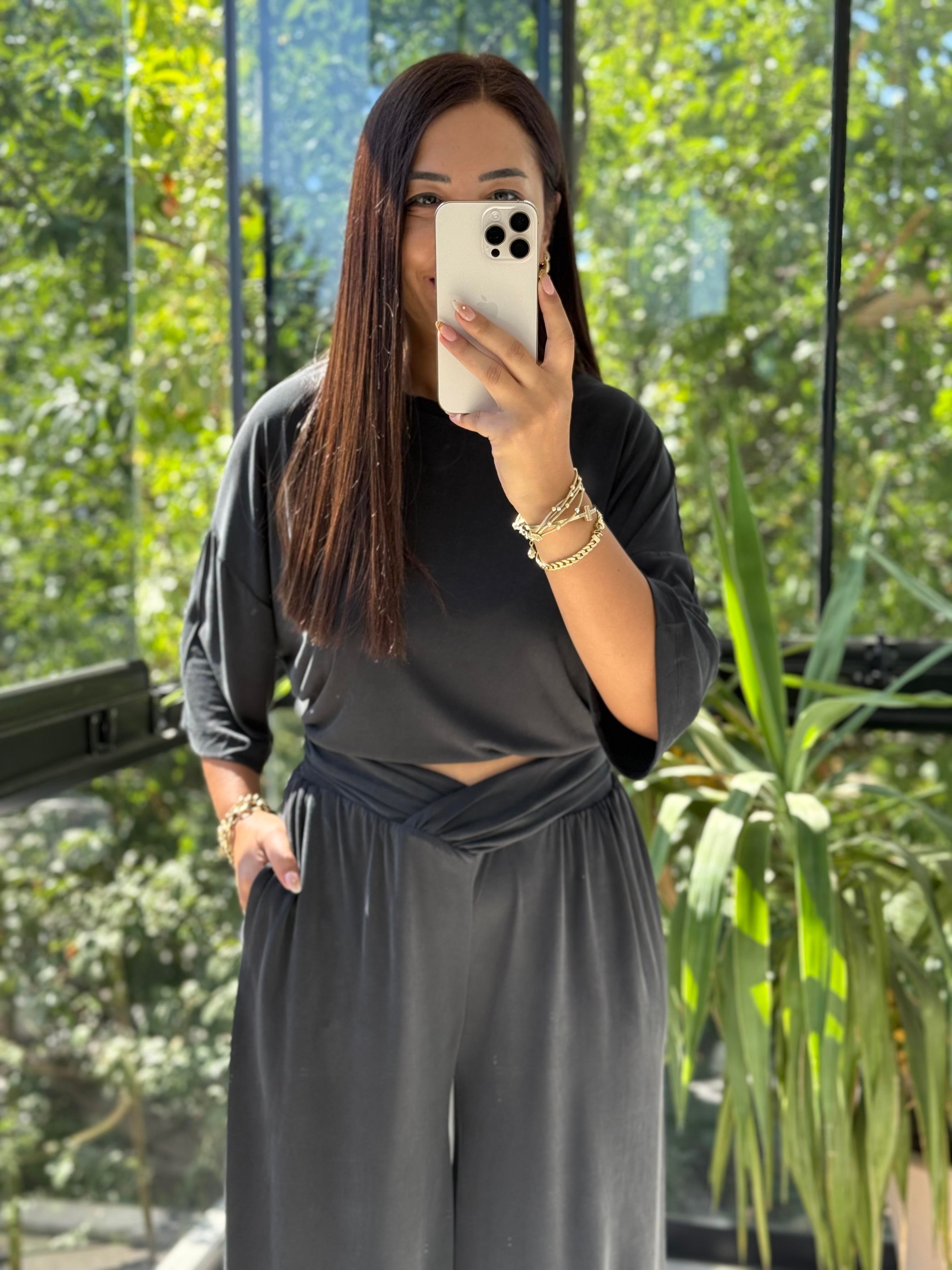 Oversize Oysh Kumaş Tişört Siyah