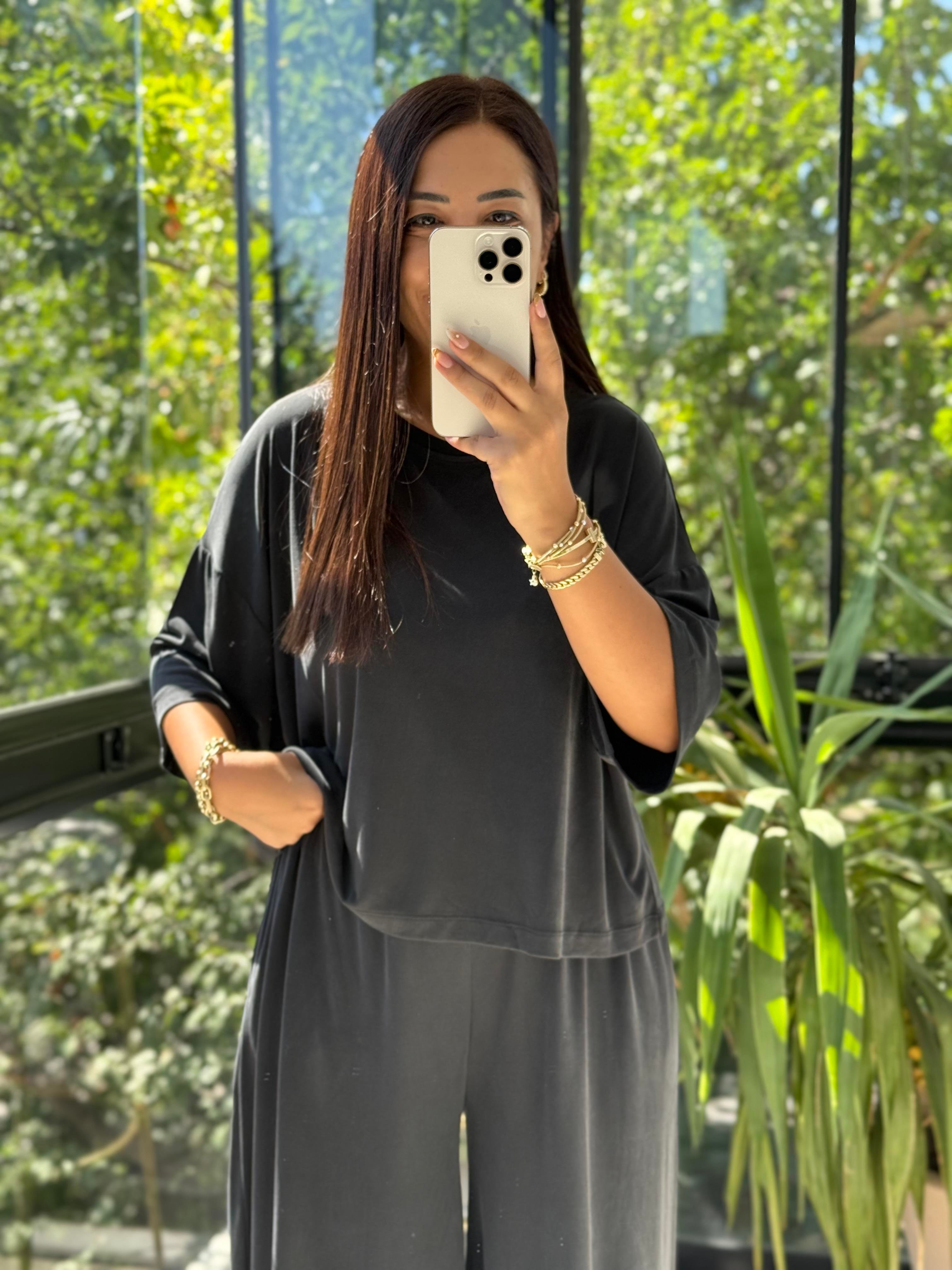 Oversize Oysh Kumaş Tişört Siyah