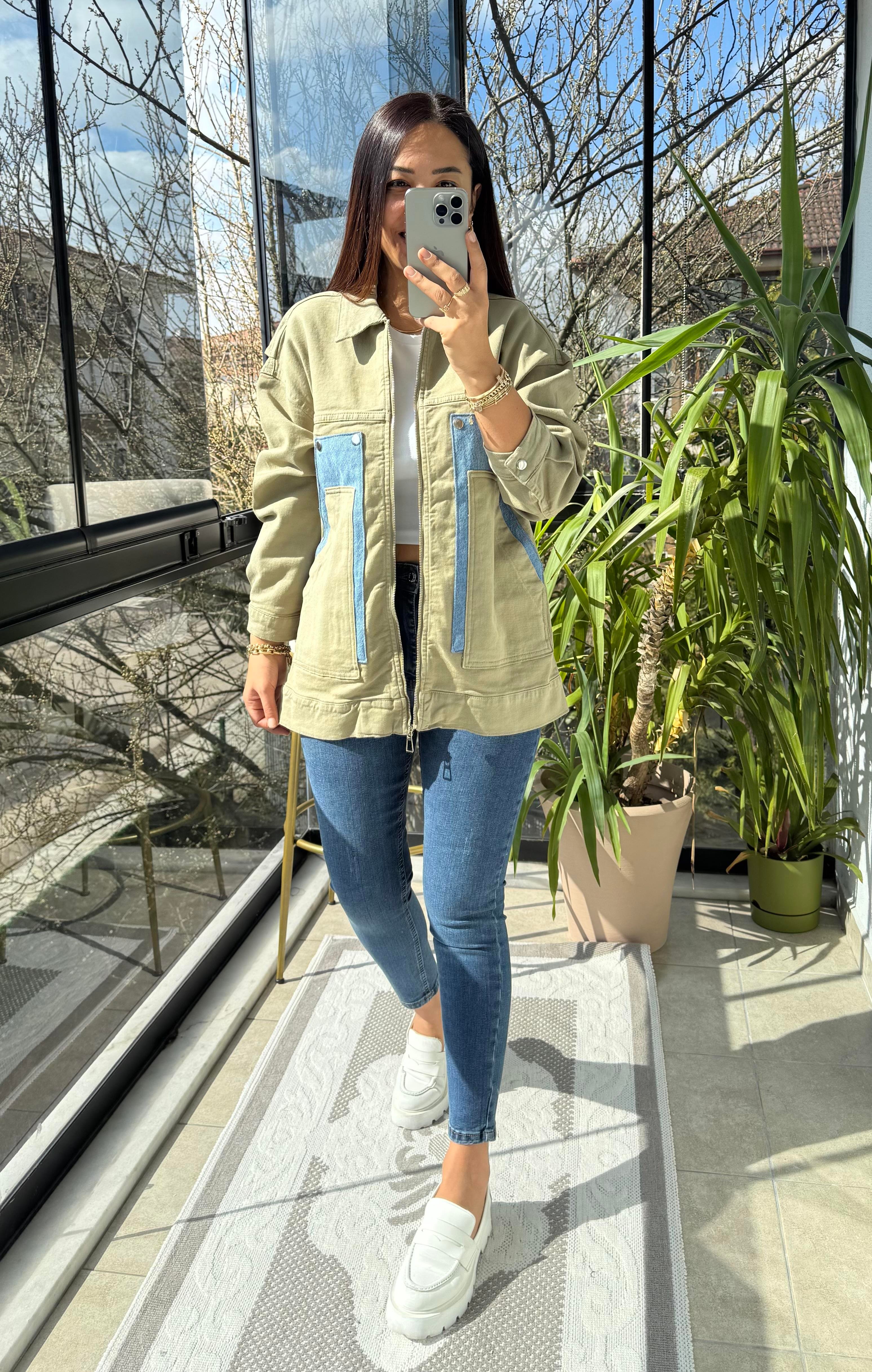 Oversize Vintage Ceket Yağmurluk Haki Yeşili
