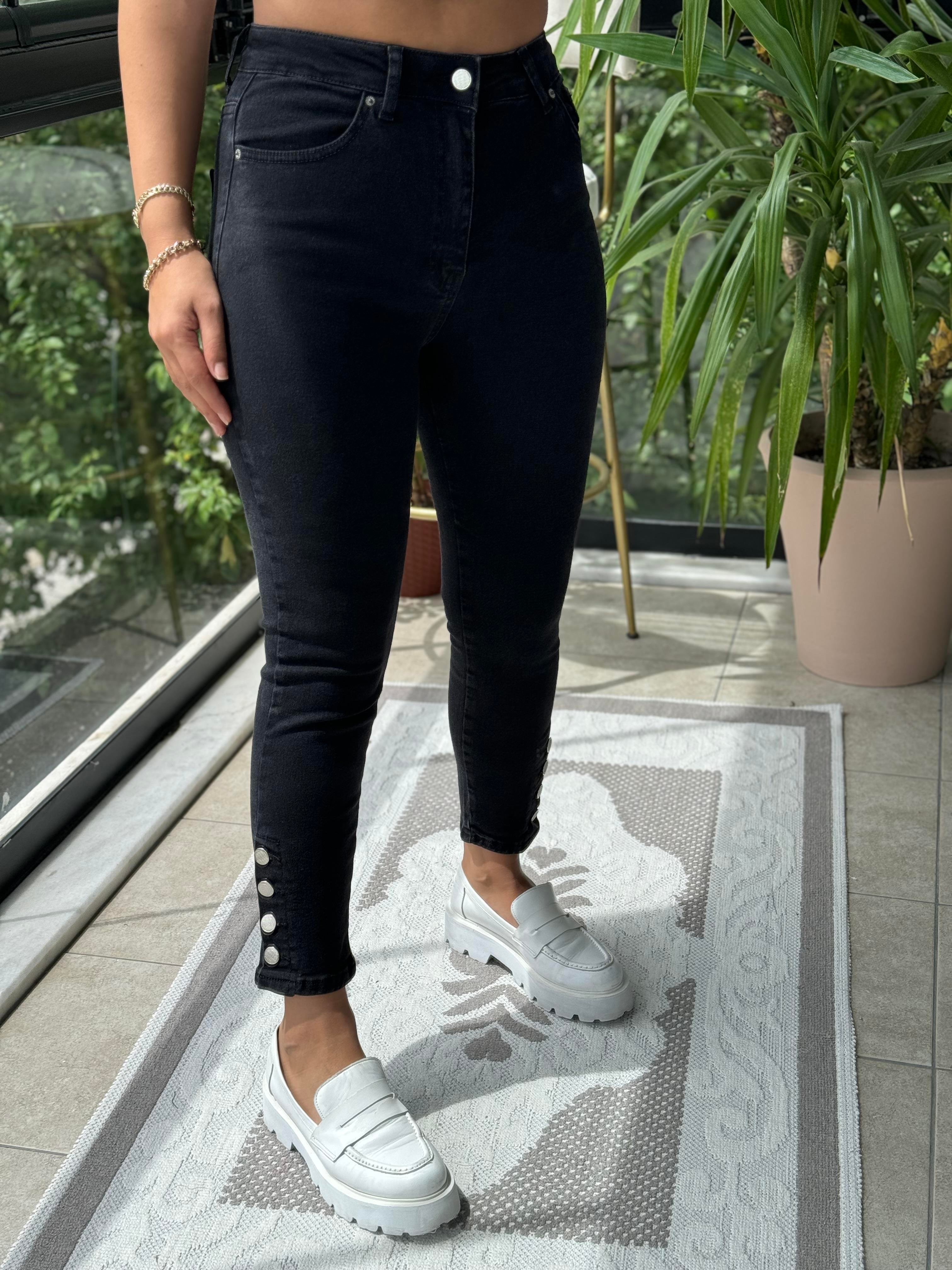 Paça Detay Skinny Jean Füme