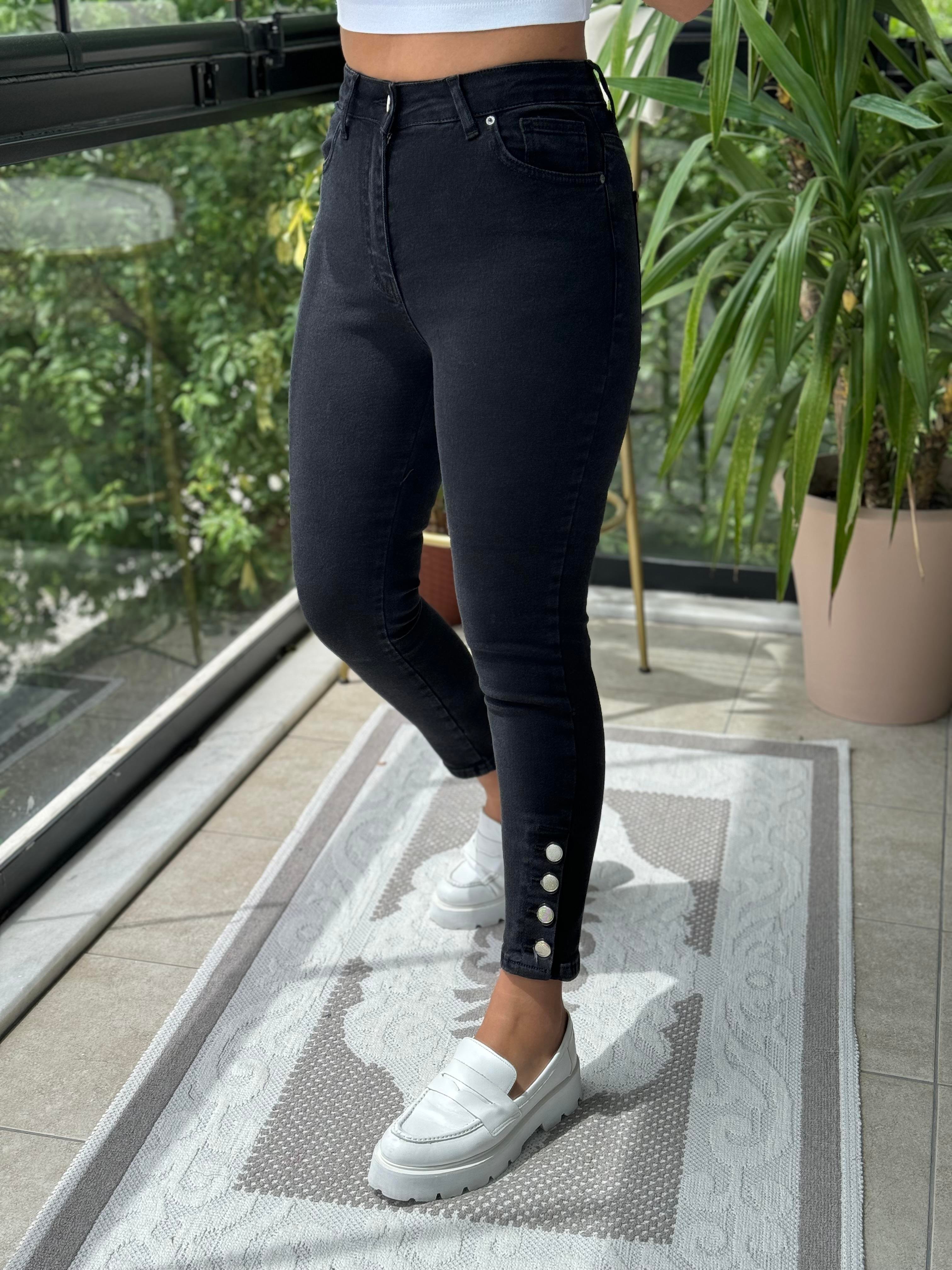 Paça Detay Skinny Jean Füme