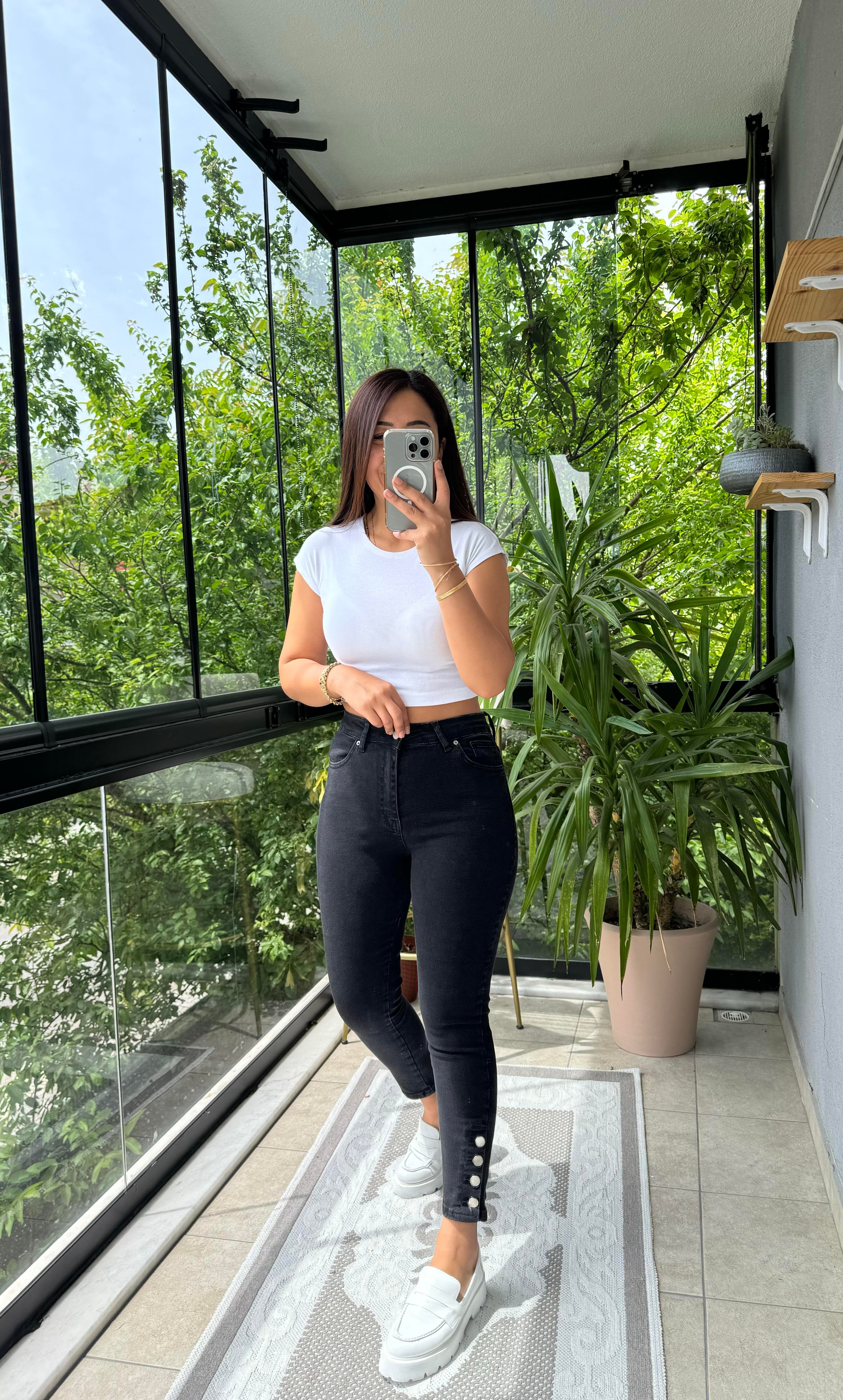 Paça Detay Skinny Jean Füme