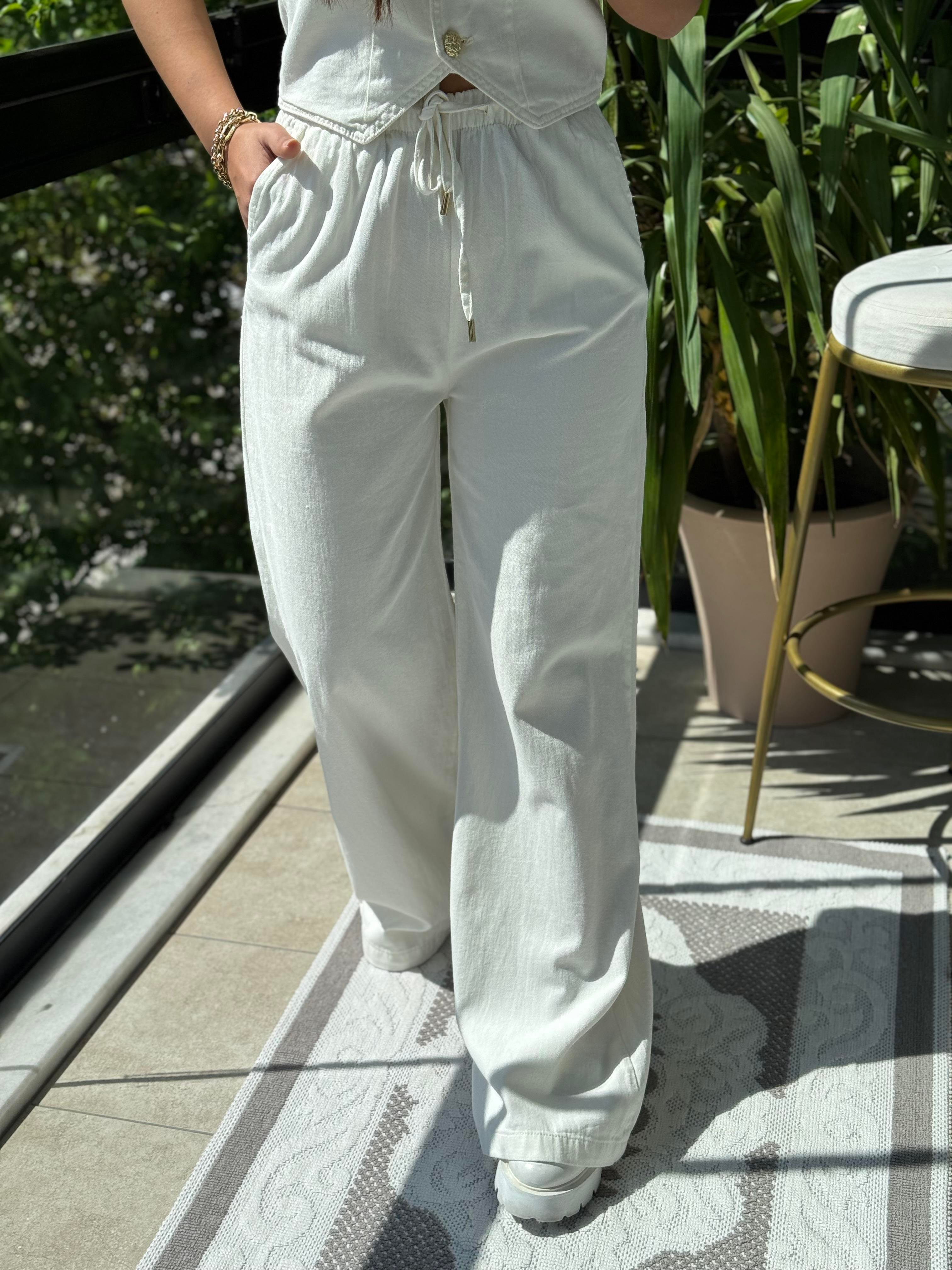 Palazzo Keten Pantolon Ekru