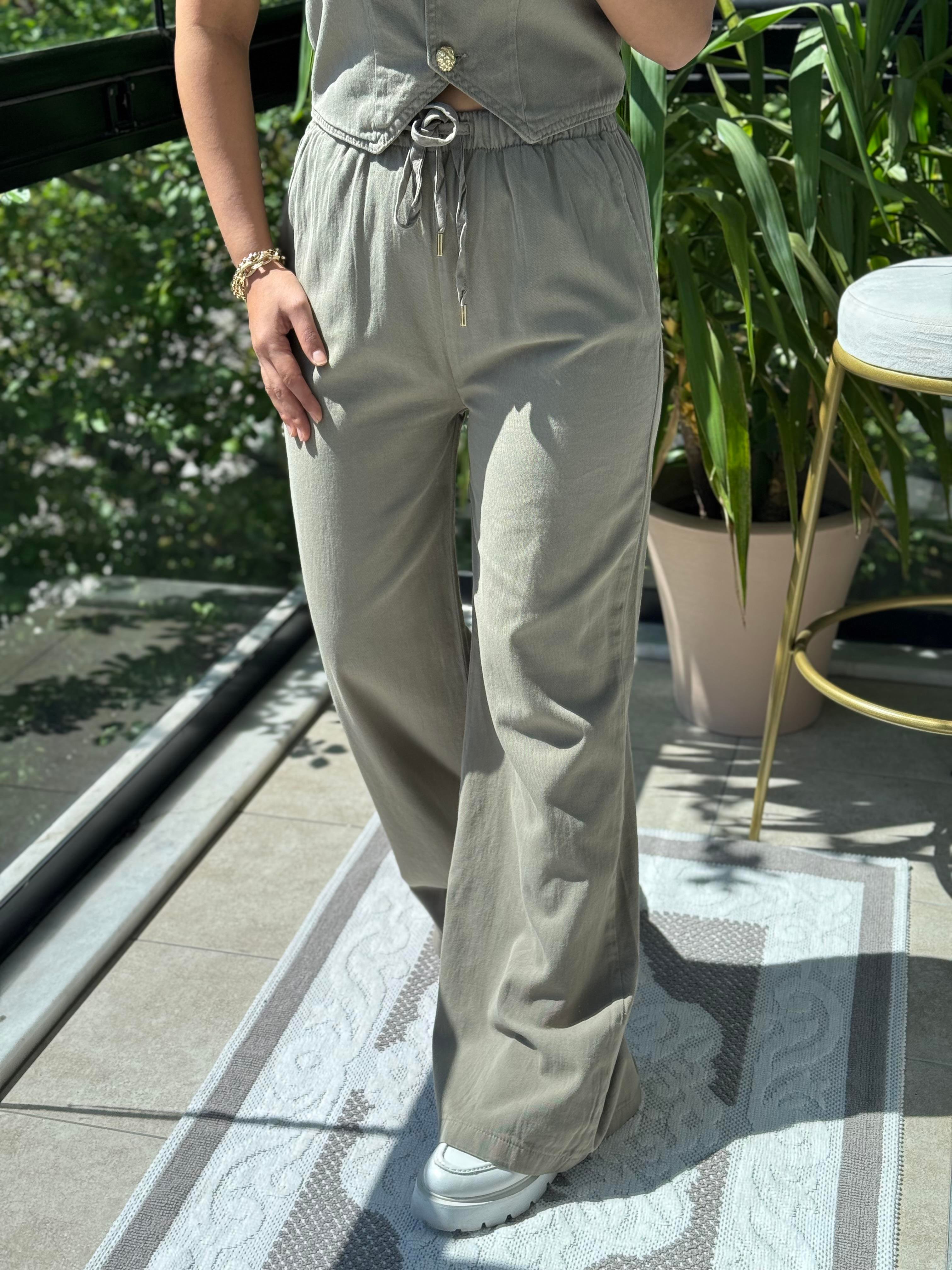 Palazzo Keten Pantolon Haki Yeşili