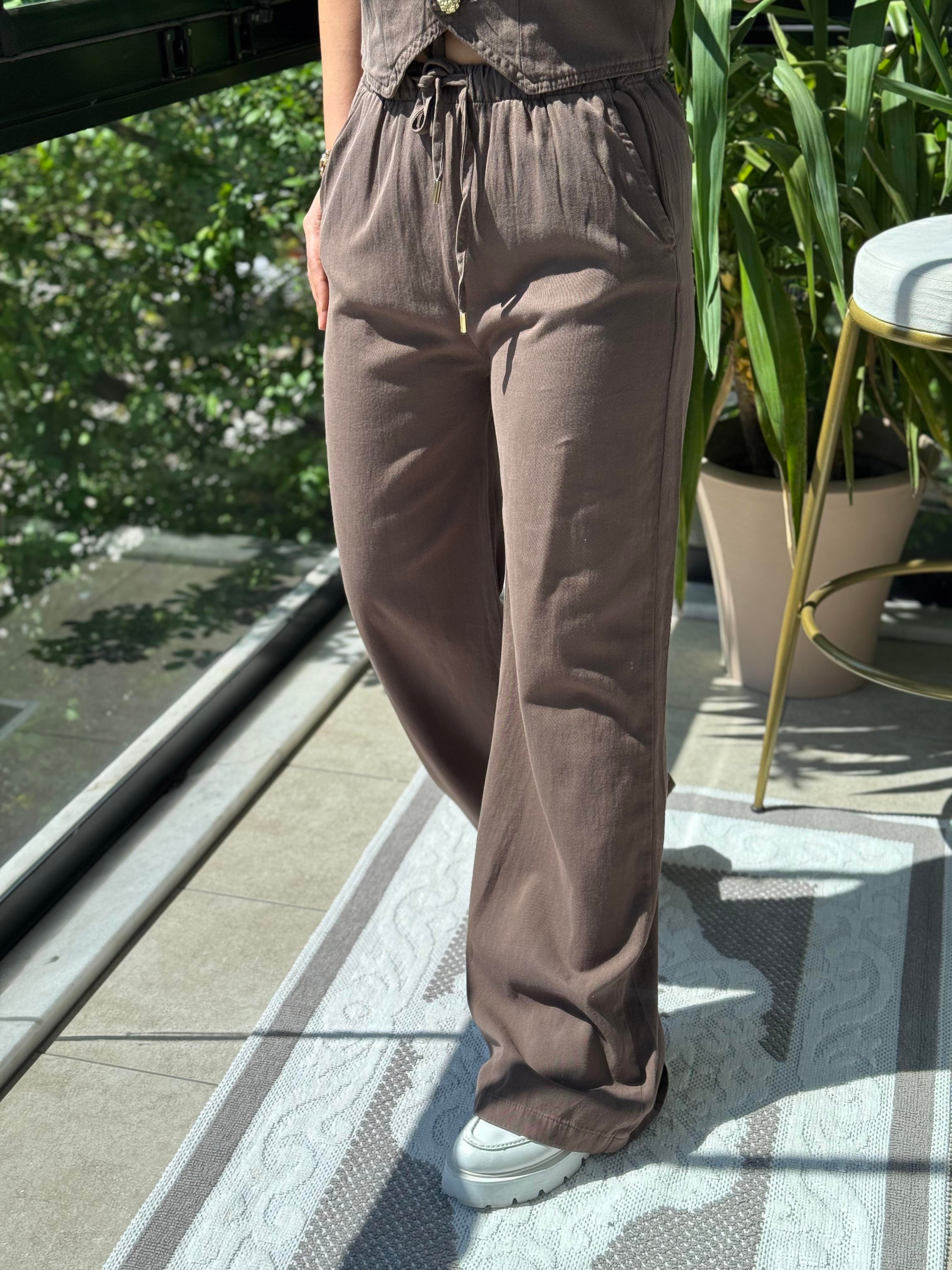 Palazzo Keten Pantolon Kahve