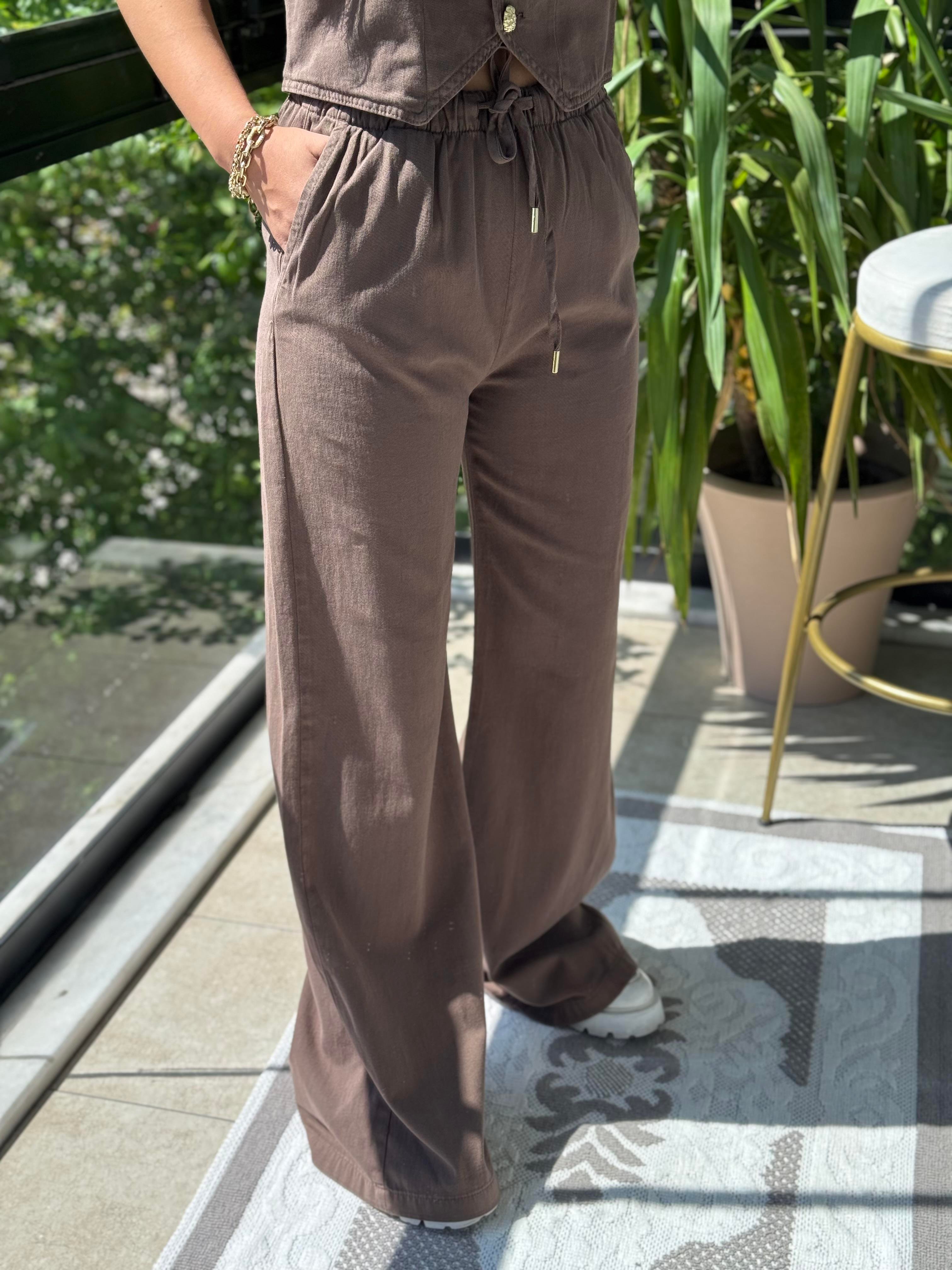 Palazzo Keten Pantolon Kahve