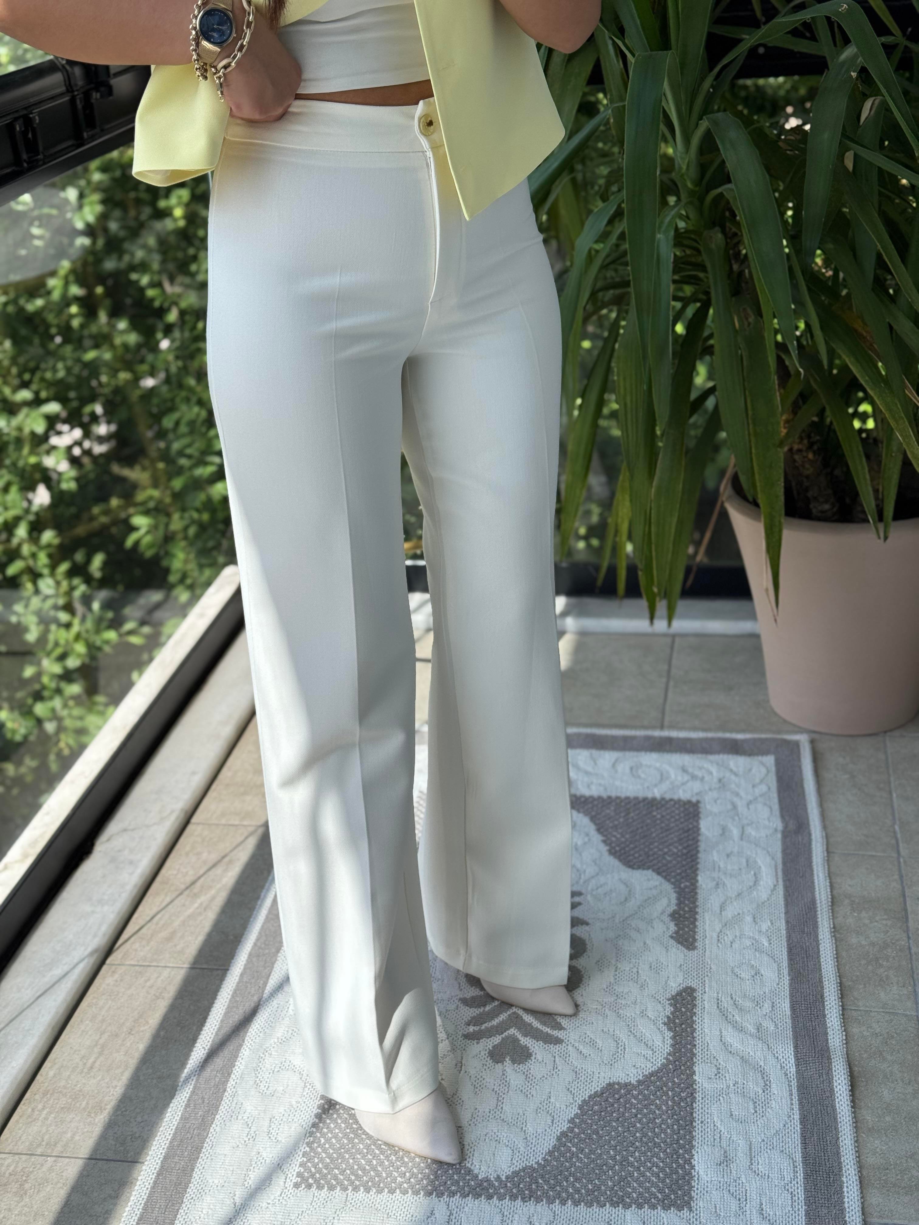 Palazzo Kumaş Pantolon Beyaz