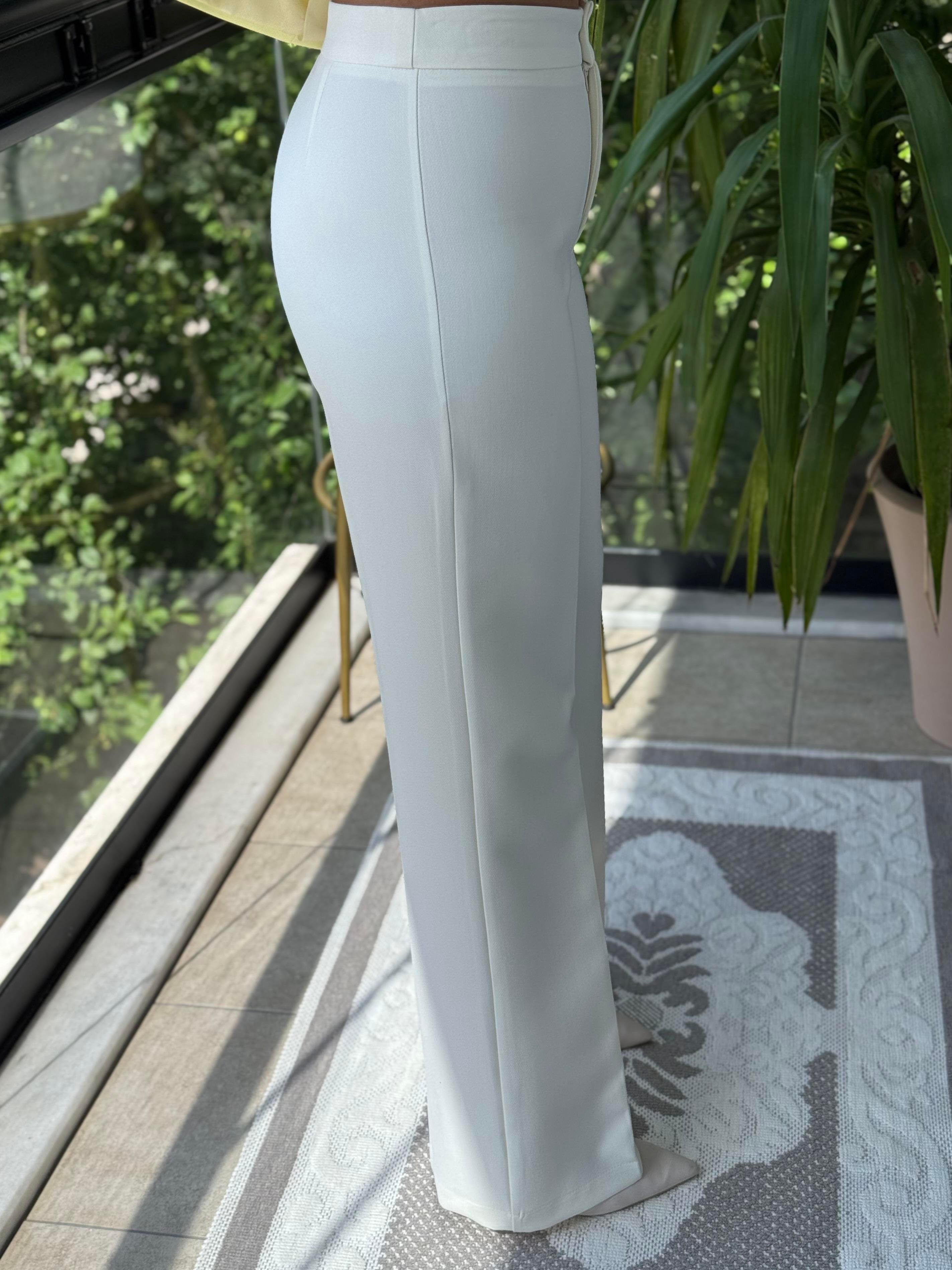 Palazzo Kumaş Pantolon Beyaz