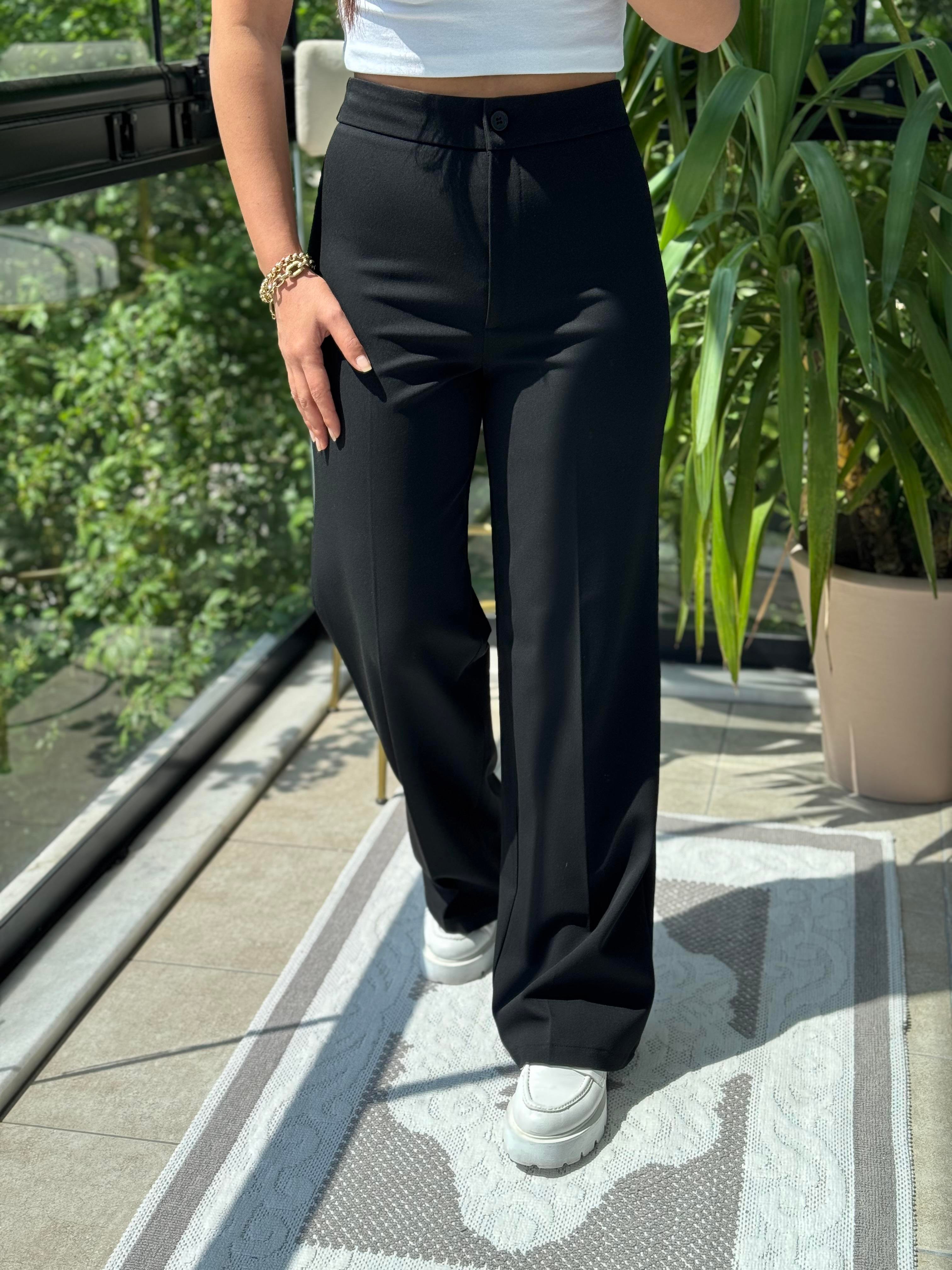 Palazzo Kumaş Pantolon Siyah