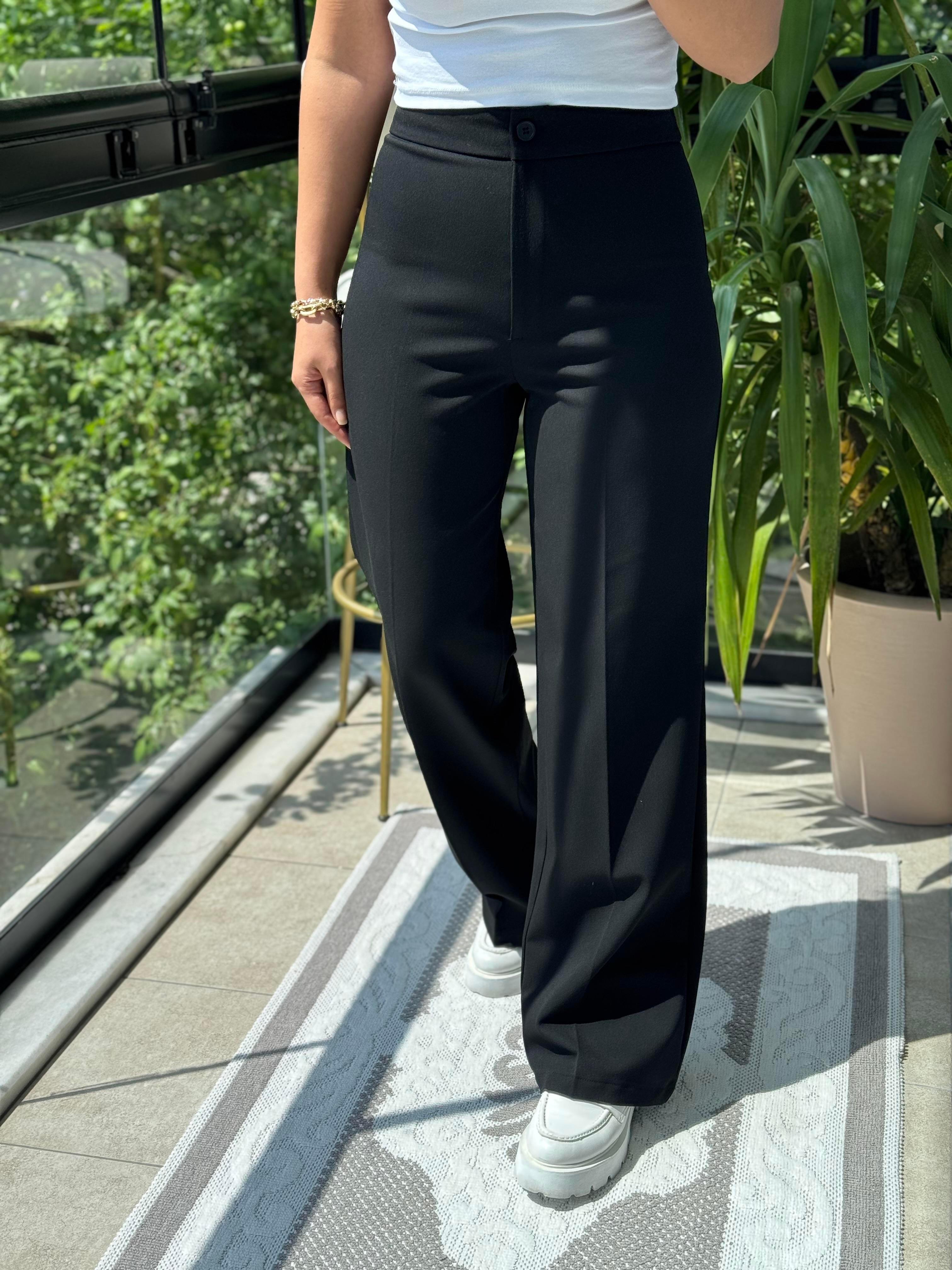 Palazzo Kumaş Pantolon Siyah